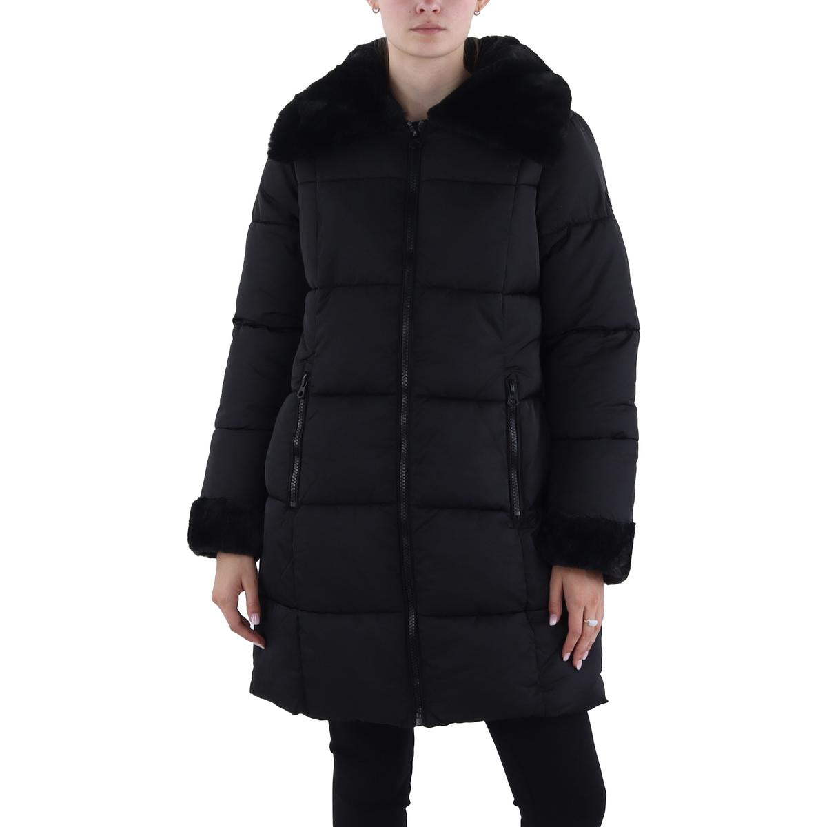 Womens Insulated Faux Fur Trim Puffer Jacket