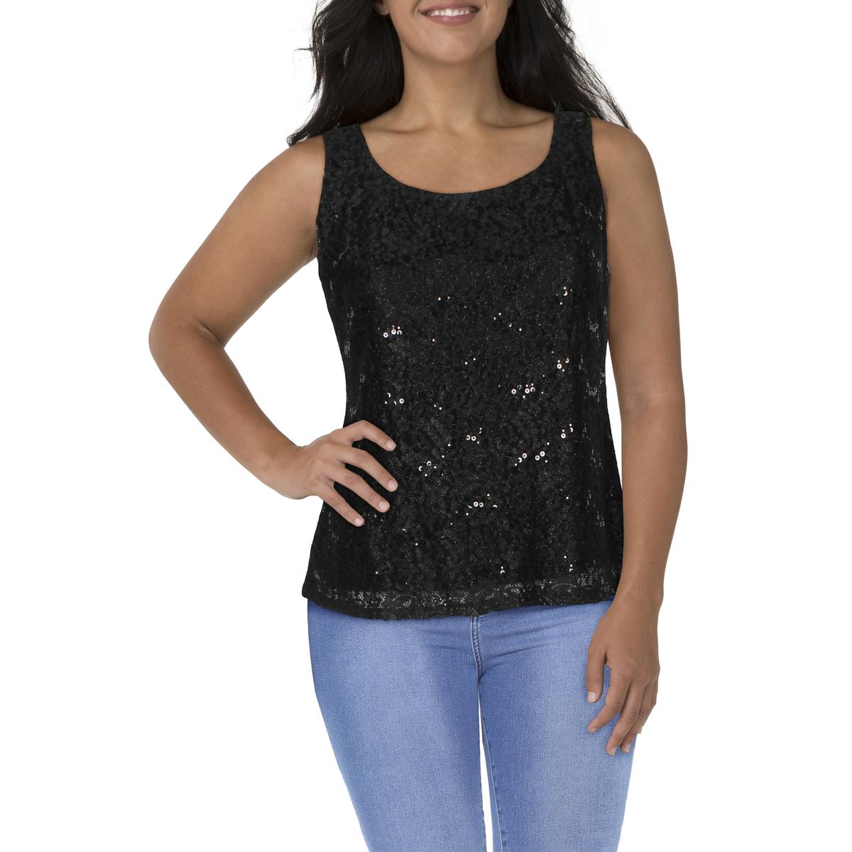 Womens Lace Sequined Tank Top