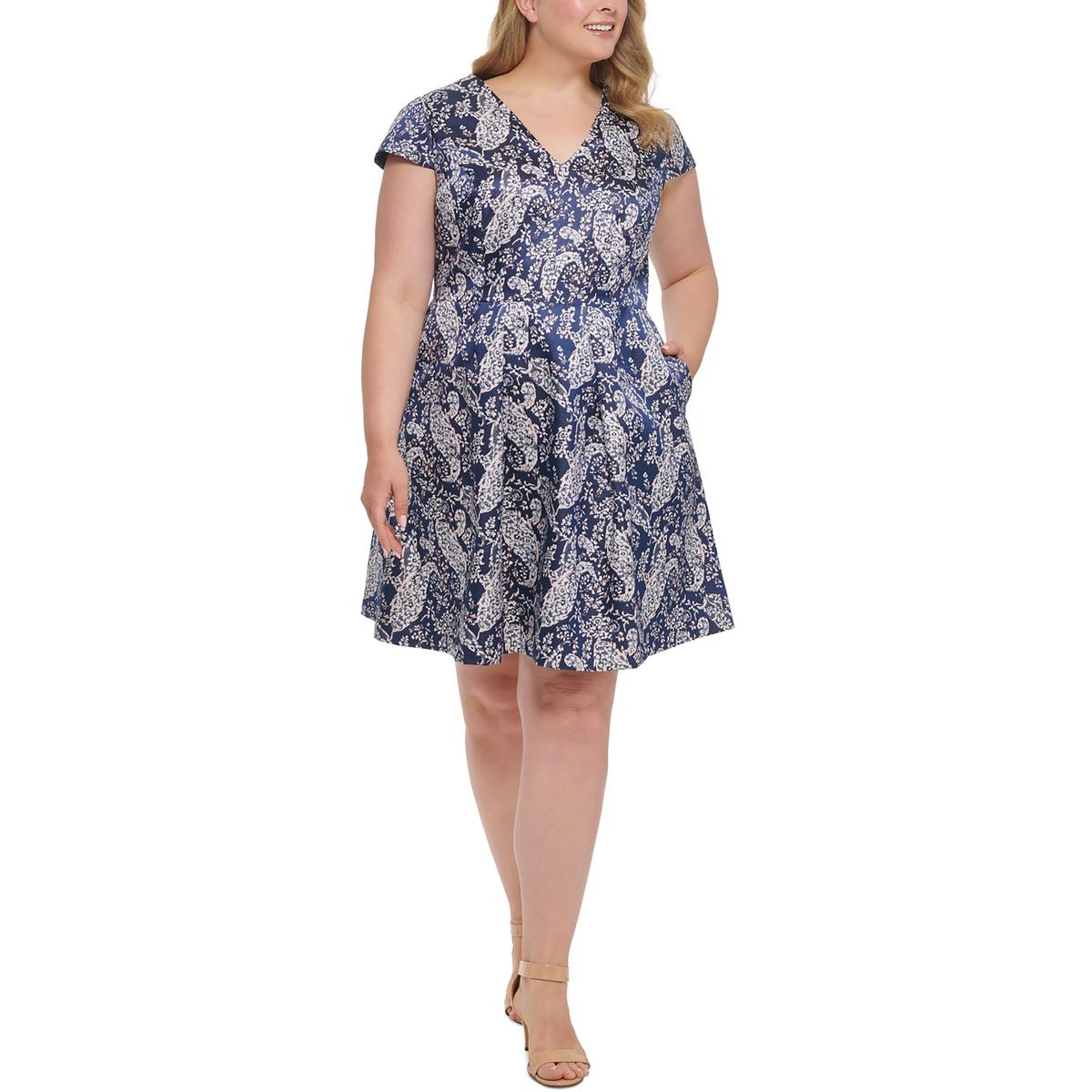 Plus Womens Cocktail Above-Knee Fit & Flare Dress