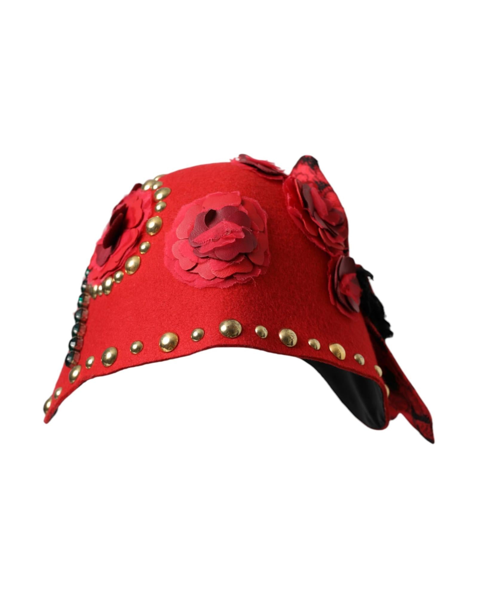 Dolce & Gabbana  Red Wool Bejeweled Hat