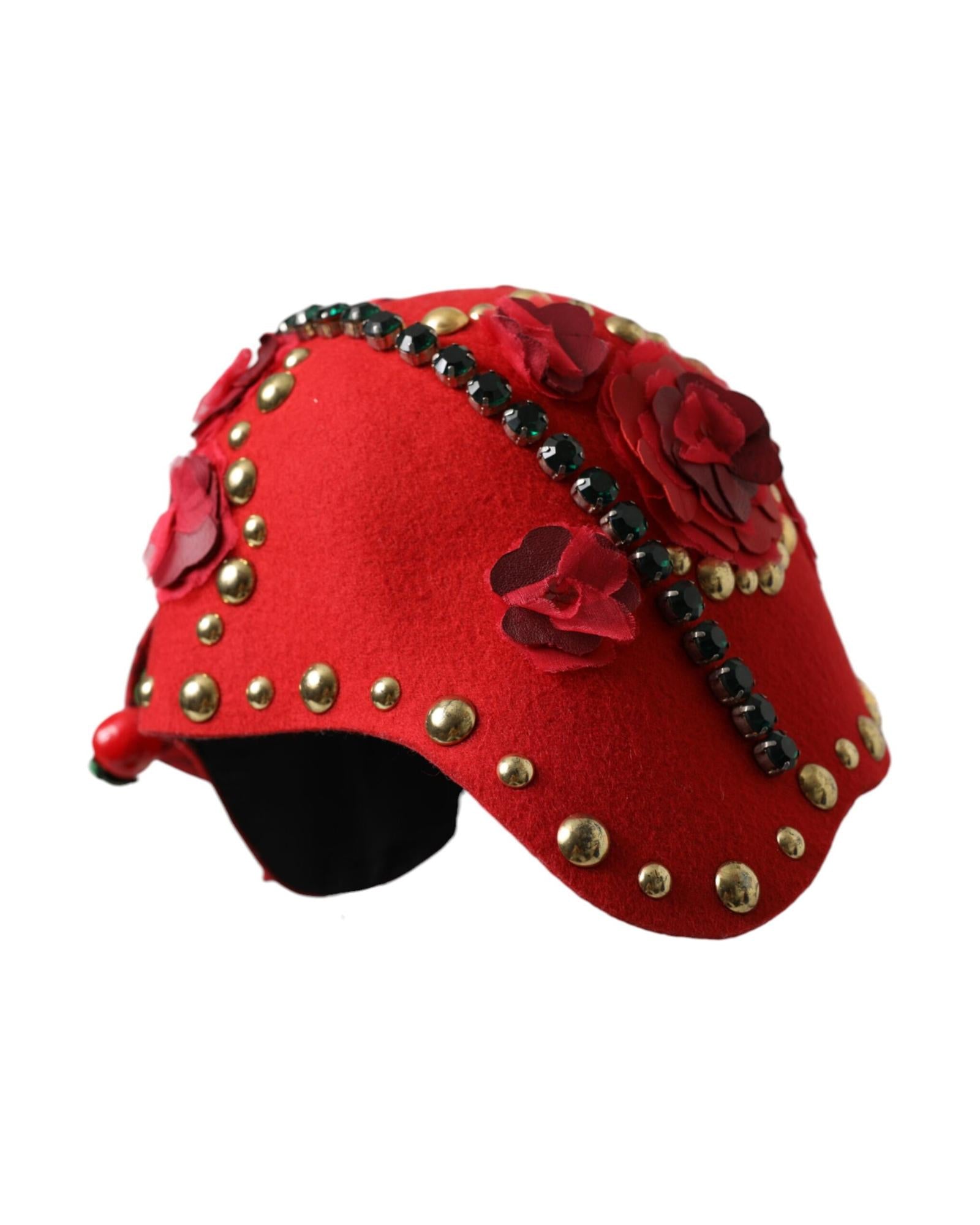 Dolce & Gabbana  Red Wool Bejeweled Hat