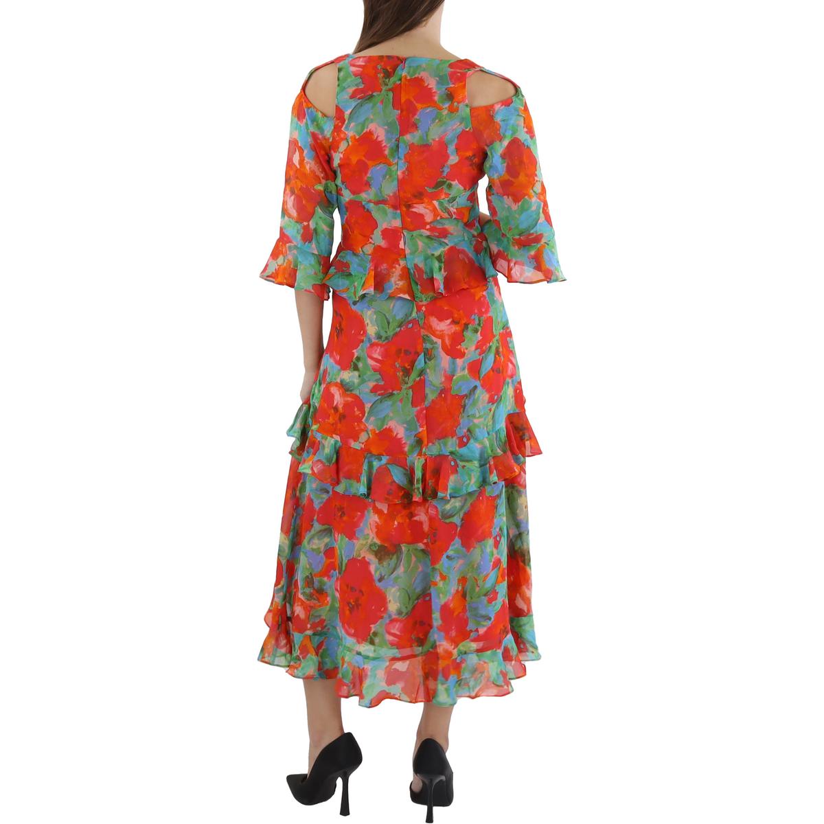 Womens Floral Print Midi Fit & Flare Dress