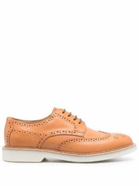 Brunello Cucinelli Men's Wingtip Brogue Detailed Light Brown Leather Derby Shoes1