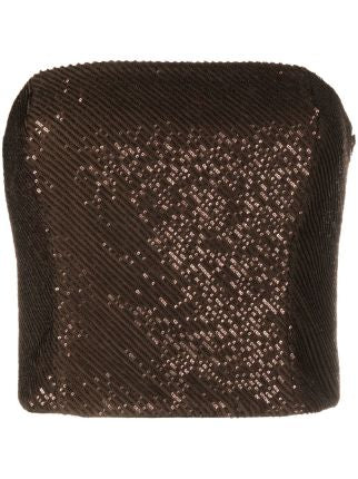 Brunello Cucinelli Women's Brown Sequin Strapless Top In Soft Stone1