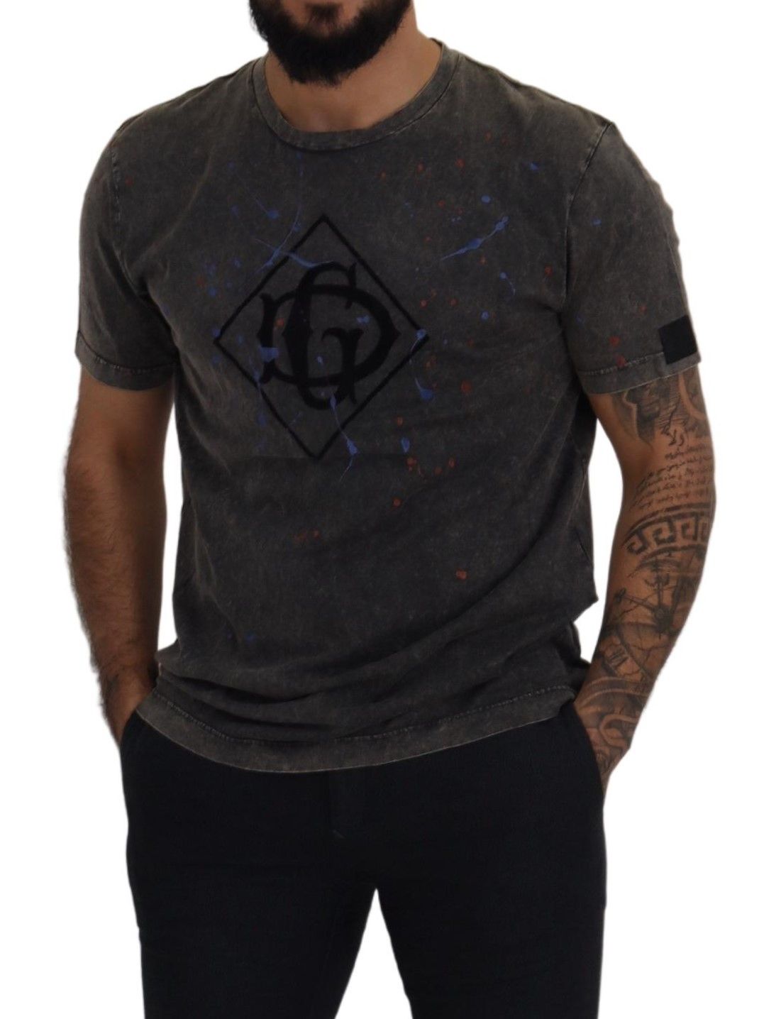 Dolce & Gabbana Gray Discolored Effect DG Logo Men's T-shirt9