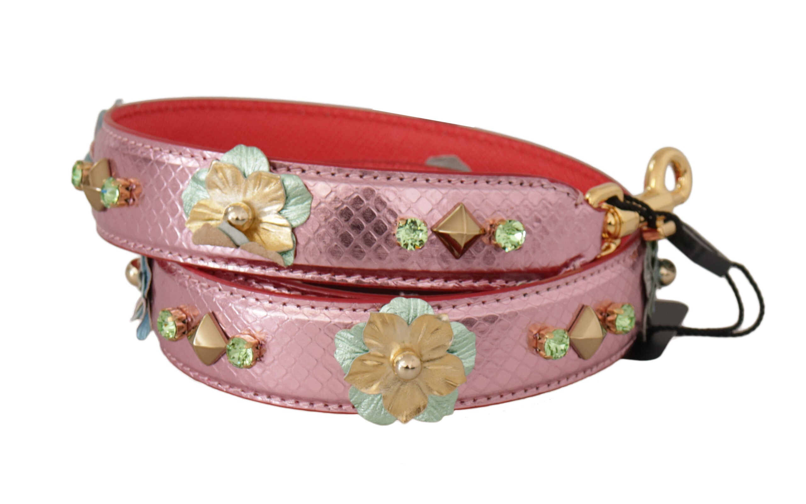 Dolce & Gabbana Elegant Metallic Pink Leather Shoulder Women's Strap