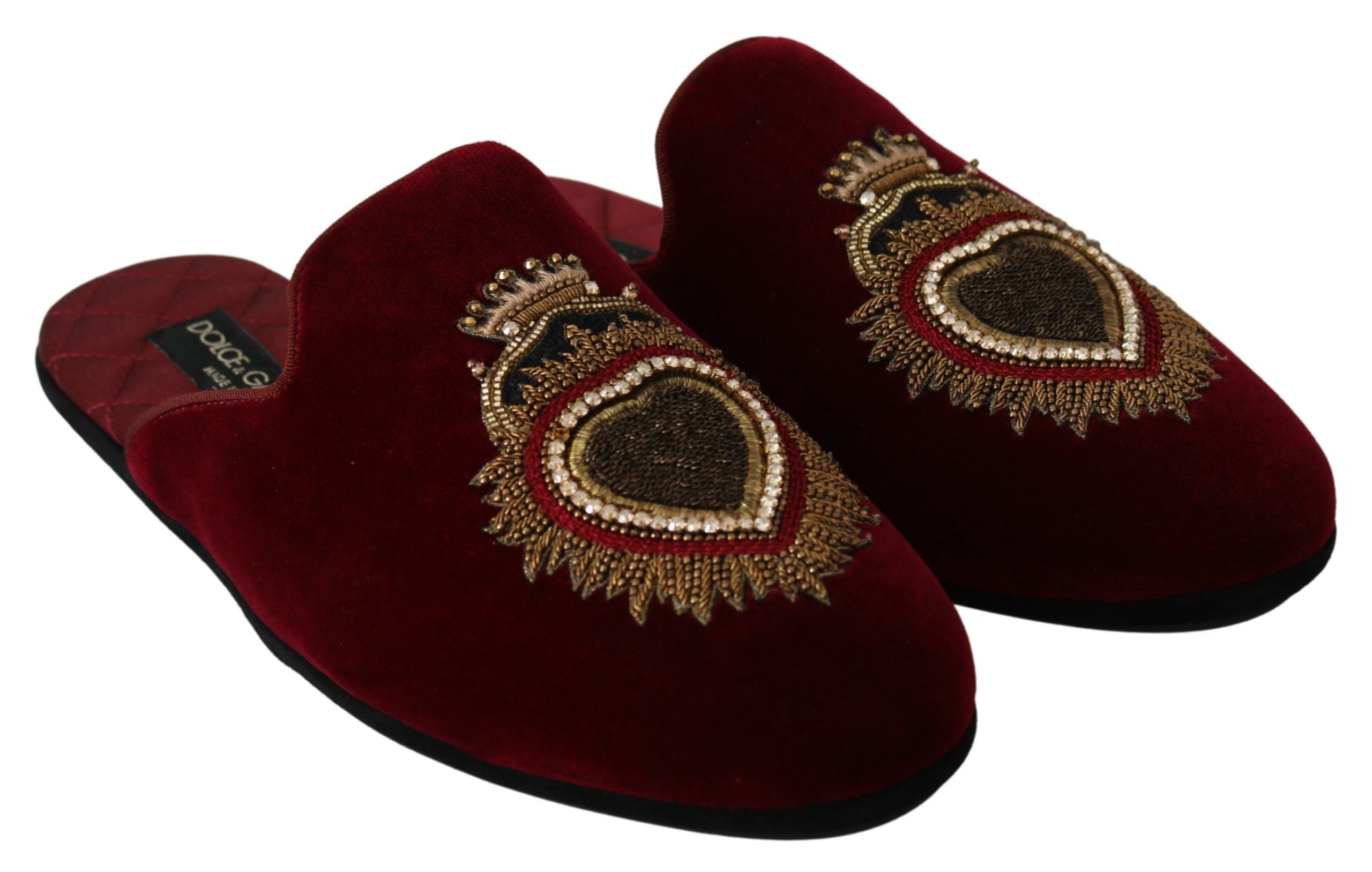 Dolce & Gabbana Red Velvet Embroidered Men's Slides