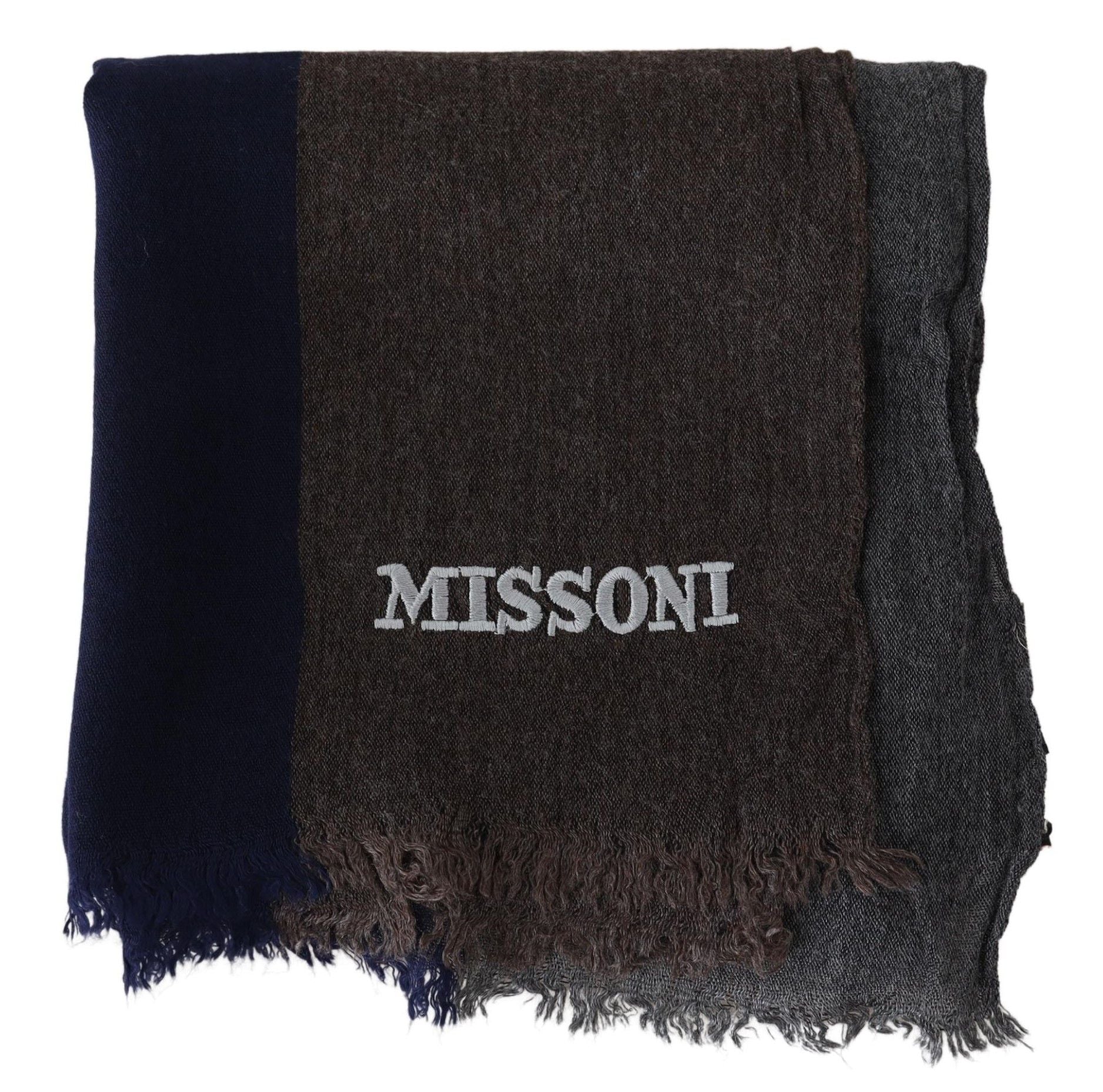 Missoni Elegant Multicolor Wool Scarf with Signature Men's Embroidery