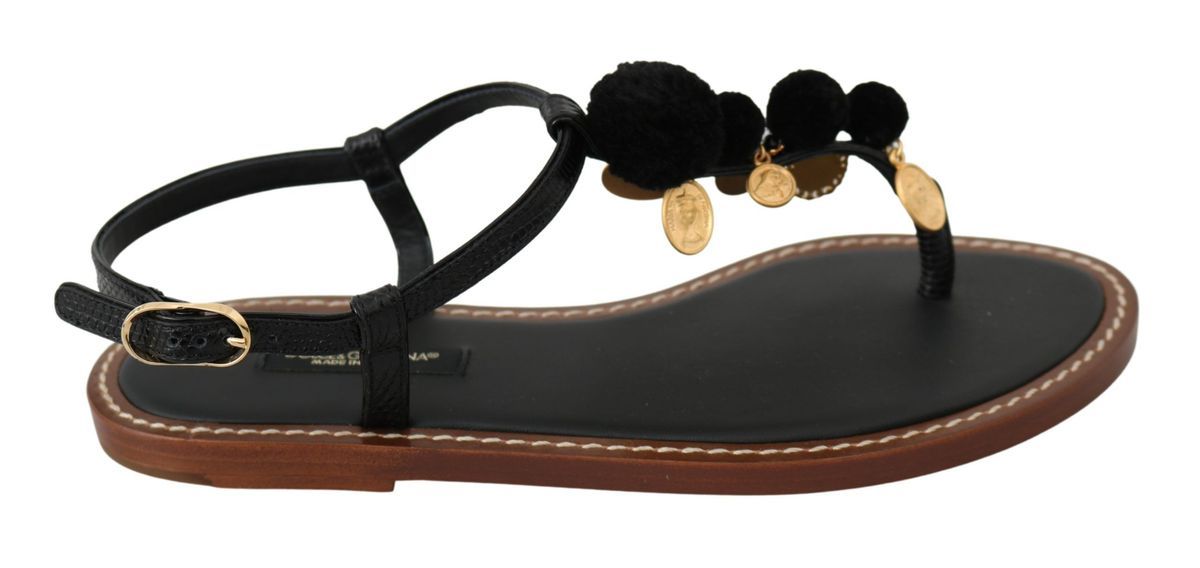 Dolce & Gabbana Pom Pom Flip Flop Ankle Strap Women's Flats2