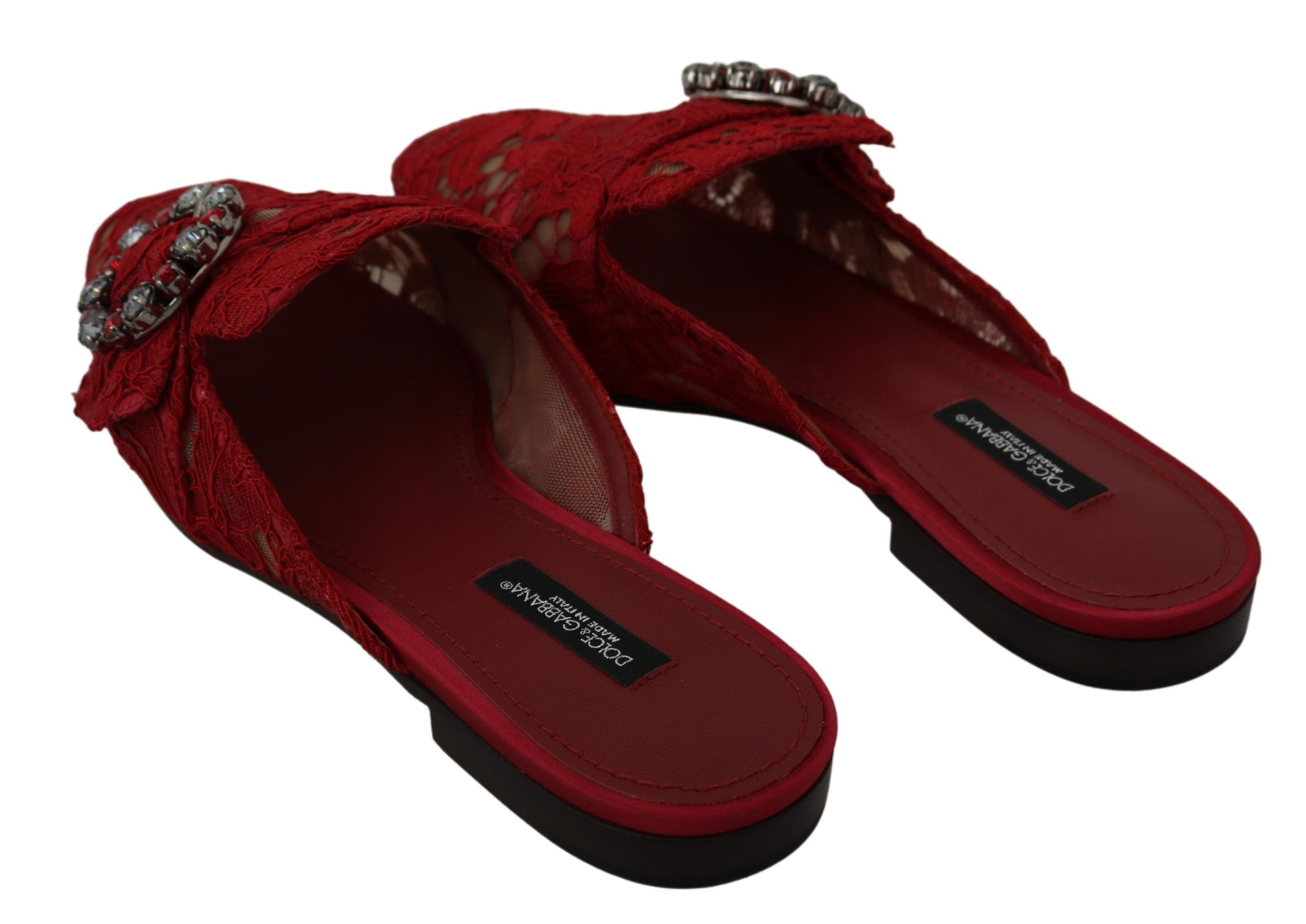 Dolce & Gabbana Radiant Red Slide Flats with Crystal Women's Embellishments