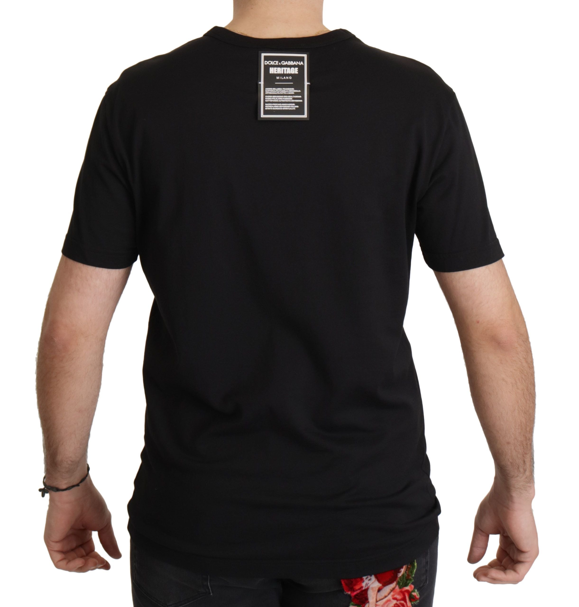 Dolce & Gabbana Elegant Black Baroque Crewneck Men's Tee