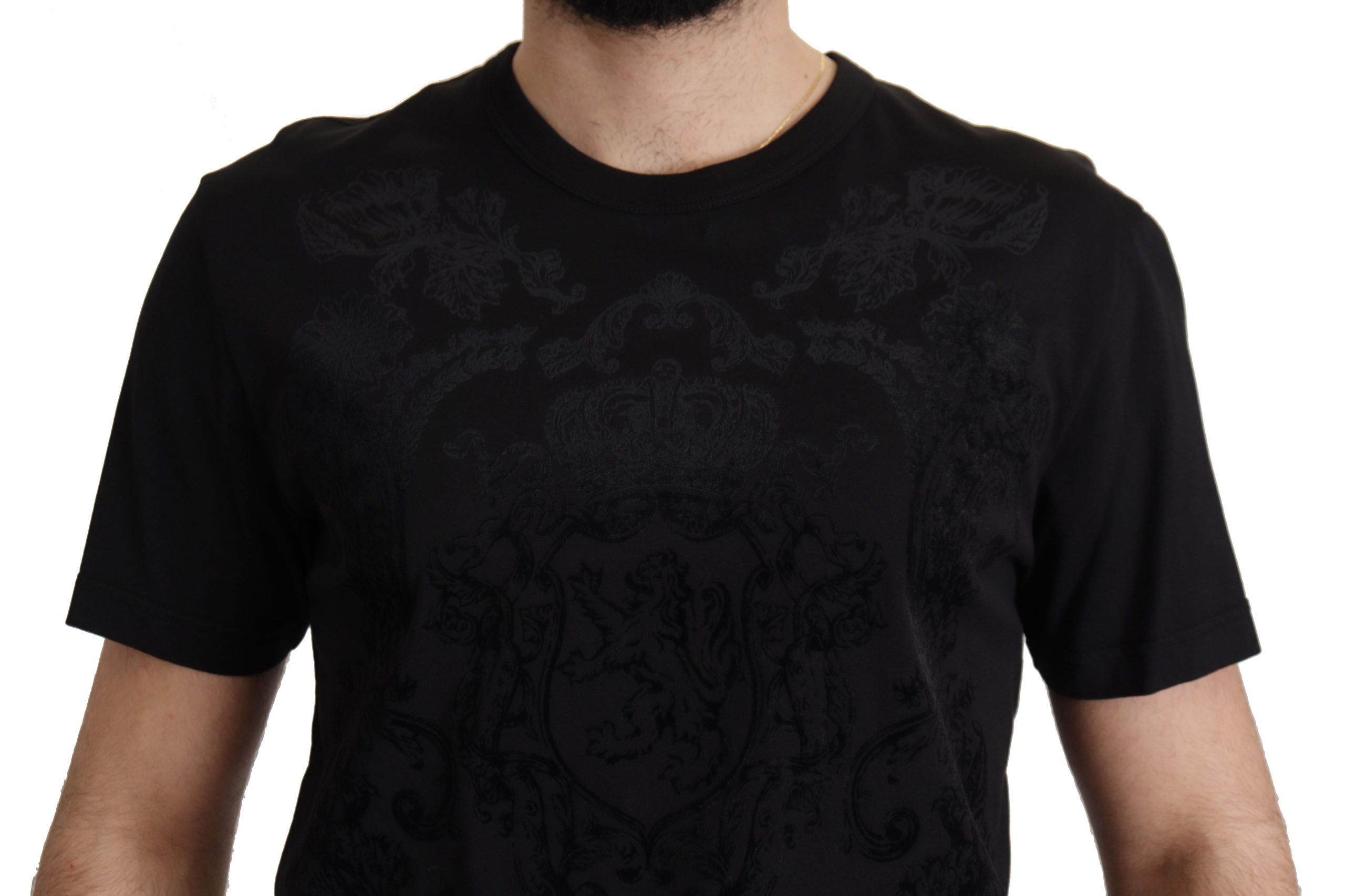 Dolce & Gabbana Elegant Black Baroque Crewneck Men's Tee