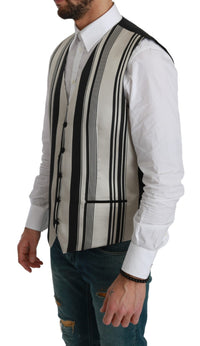 Dolce & Gabbana White Black Stripes Waistcoat Formal Men's Vest7