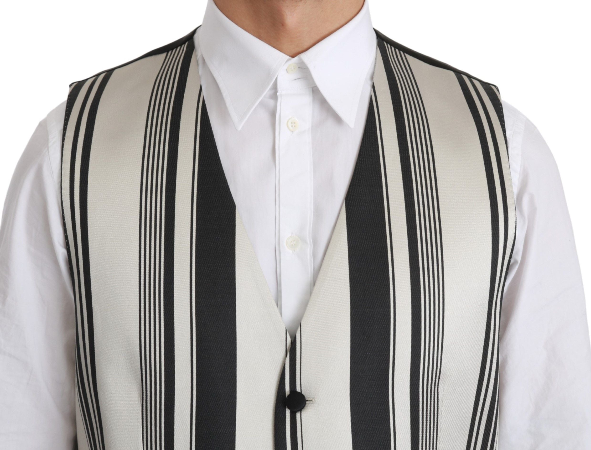 Dolce & Gabbana White Black Stripes Waistcoat Formal Men's Vest6