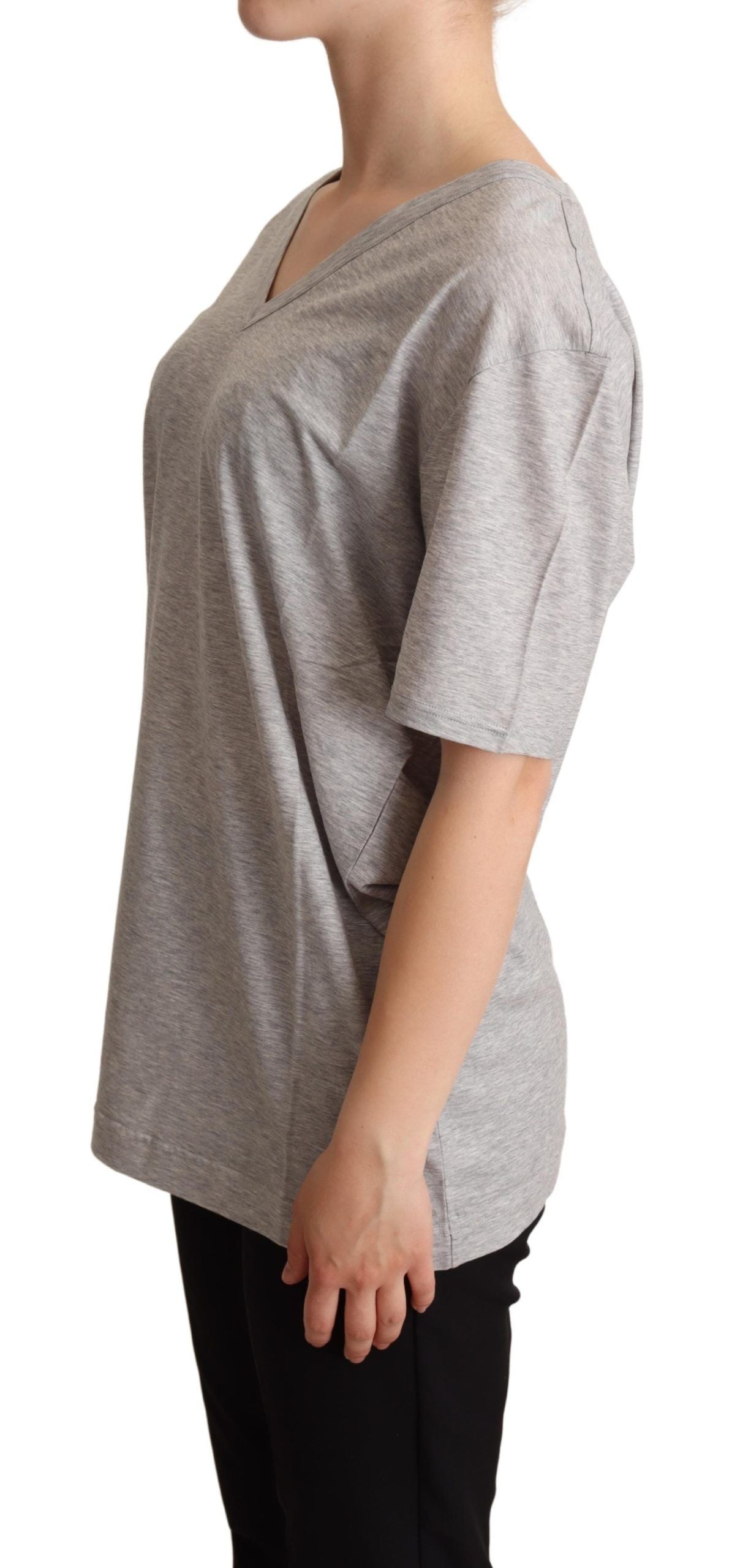 Dolce & Gabbana Elegant Gray V-Neck Cotton Women's Tee