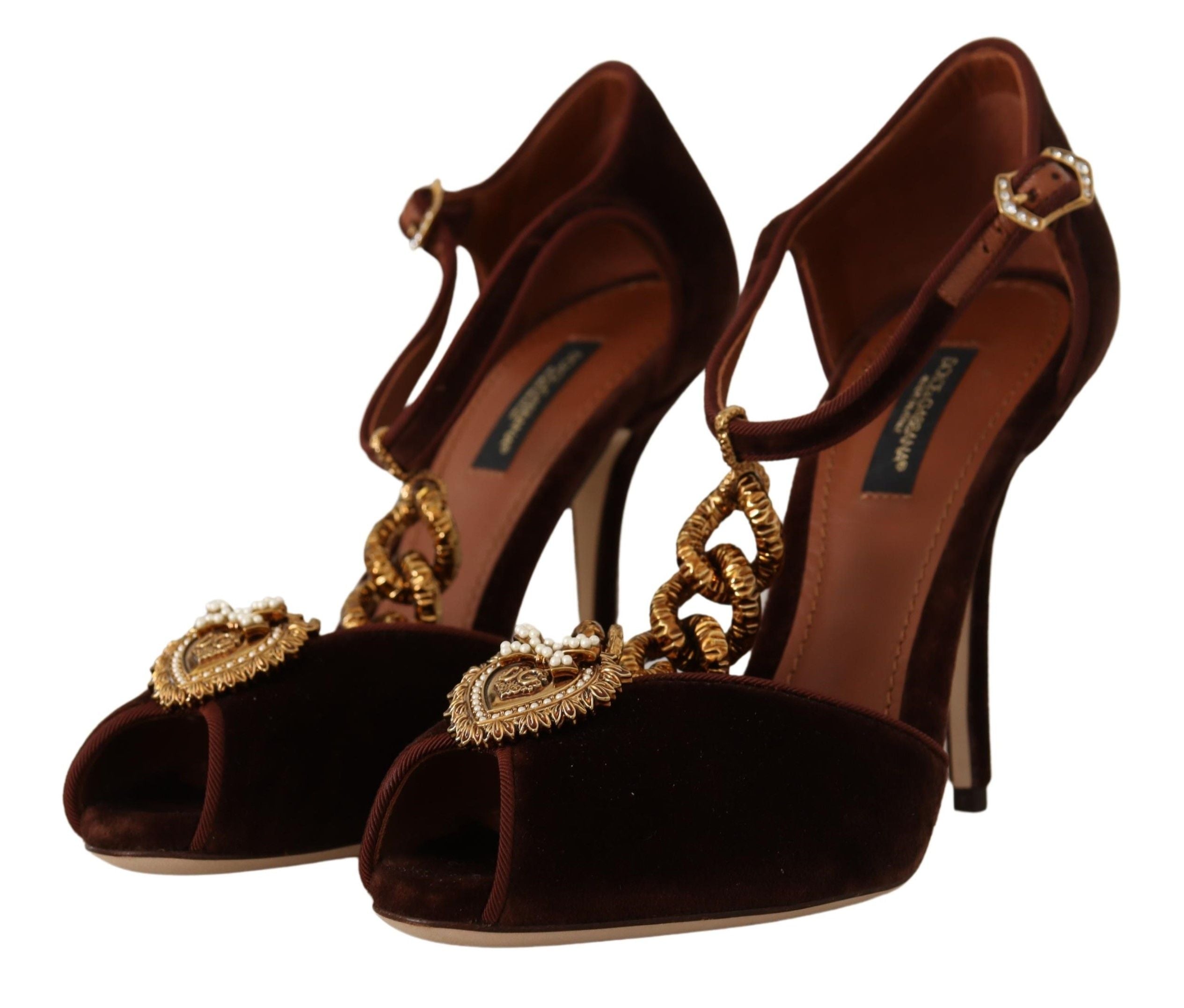 Dolce & Gabbana Elegant Gold Detail Velvet Women's Heels