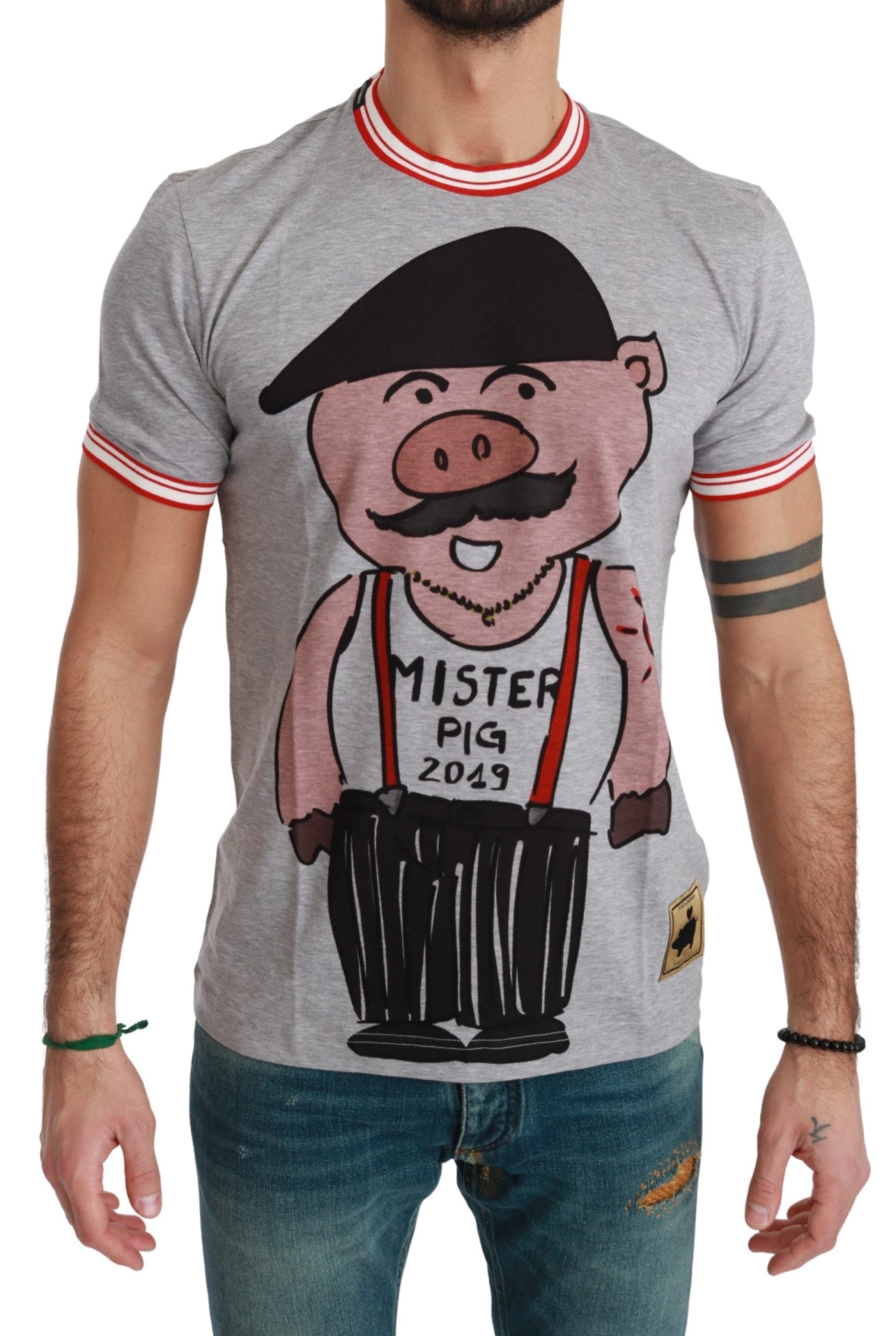 Dolce & Gabbana Gray Cotton Top 2019 Year of the Pig Men's T-shirt2