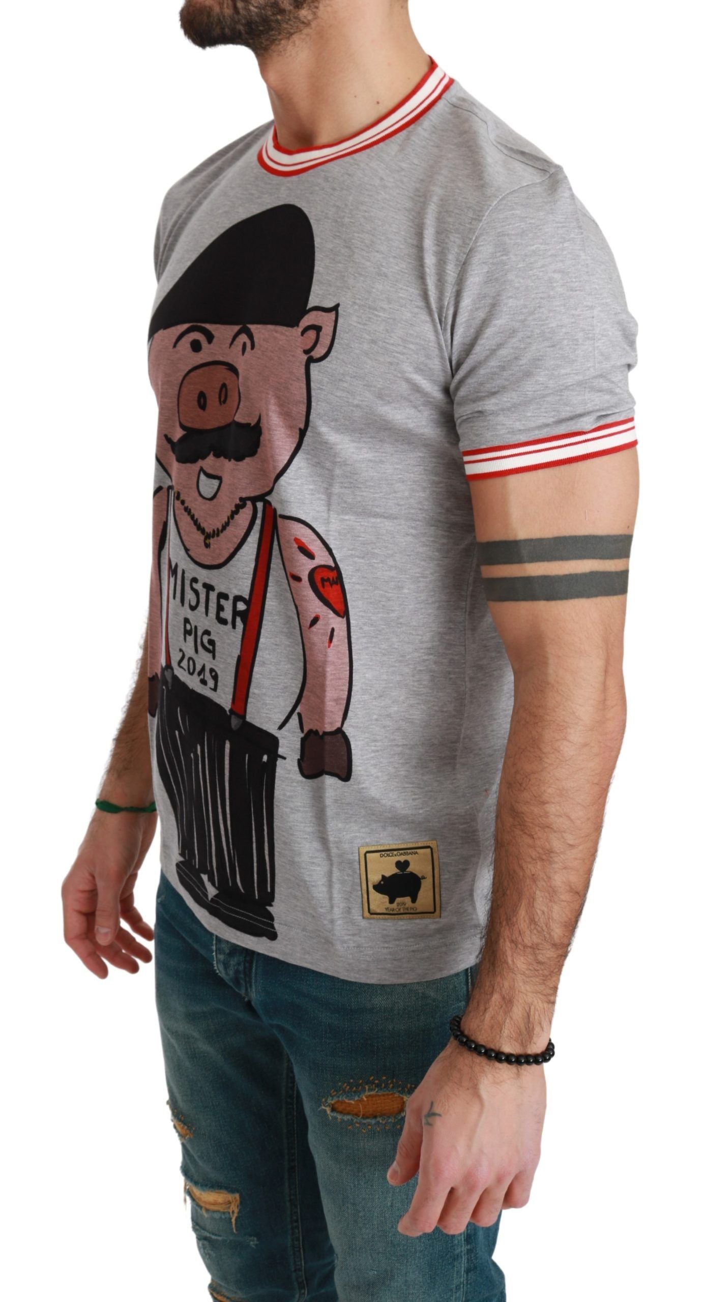 Dolce & Gabbana Gray Cotton Top 2019 Year of the Pig Men's T-shirt7