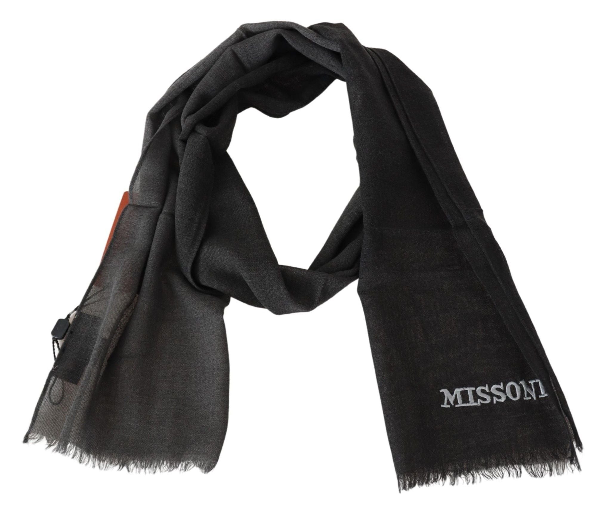 Missoni Elegant Black Wool Scarf with Embroidered Men's Logo