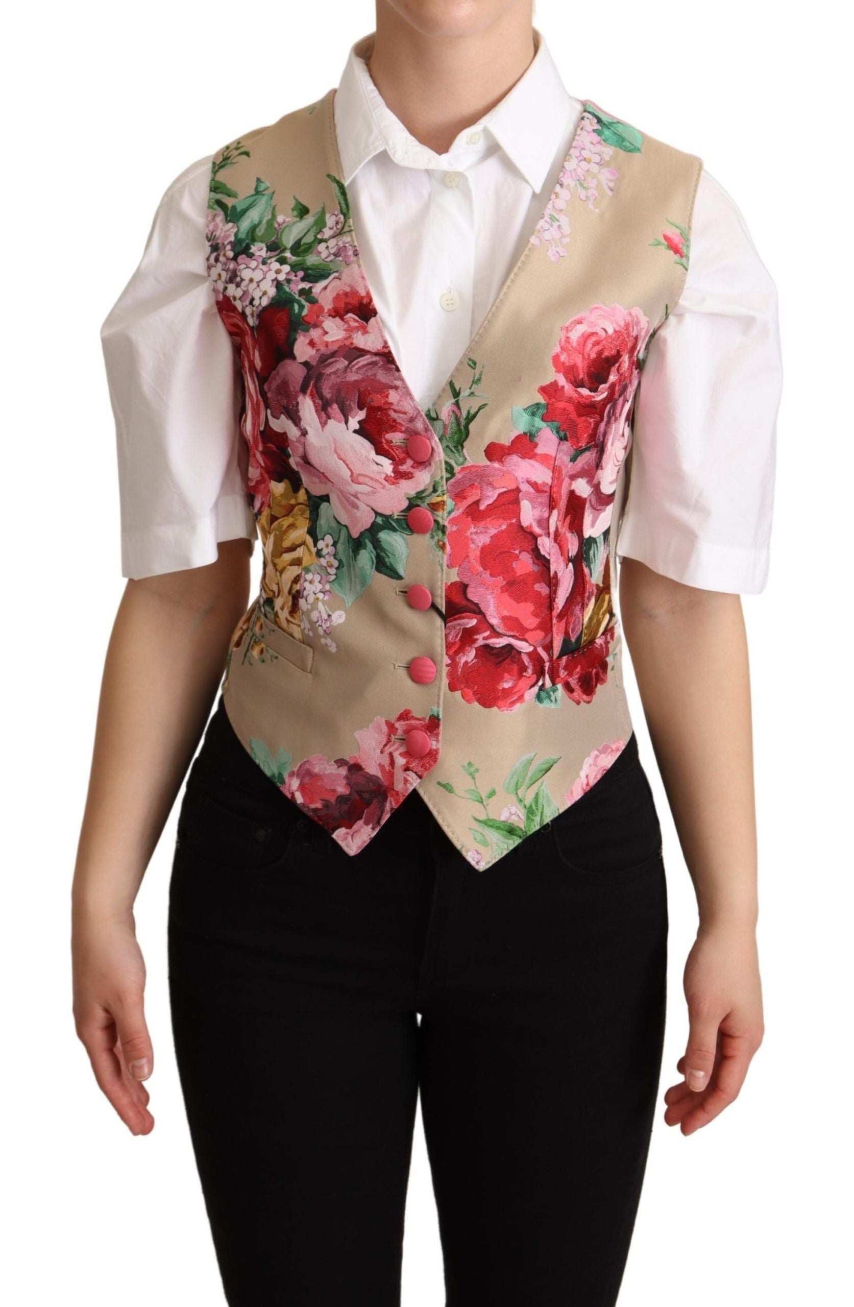 Dolce & Gabbana Elegant Floral Beige Sleeveless Women's Vest