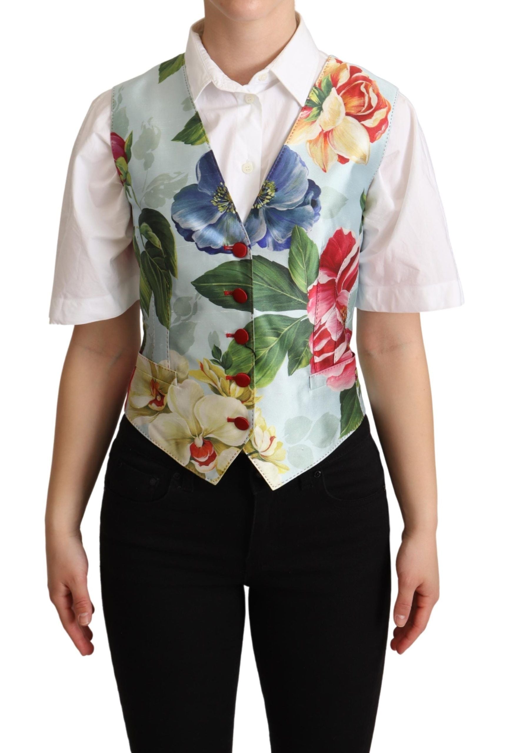 Dolce & Gabbana Elegant Floral Print Silk Women's Waistcoat