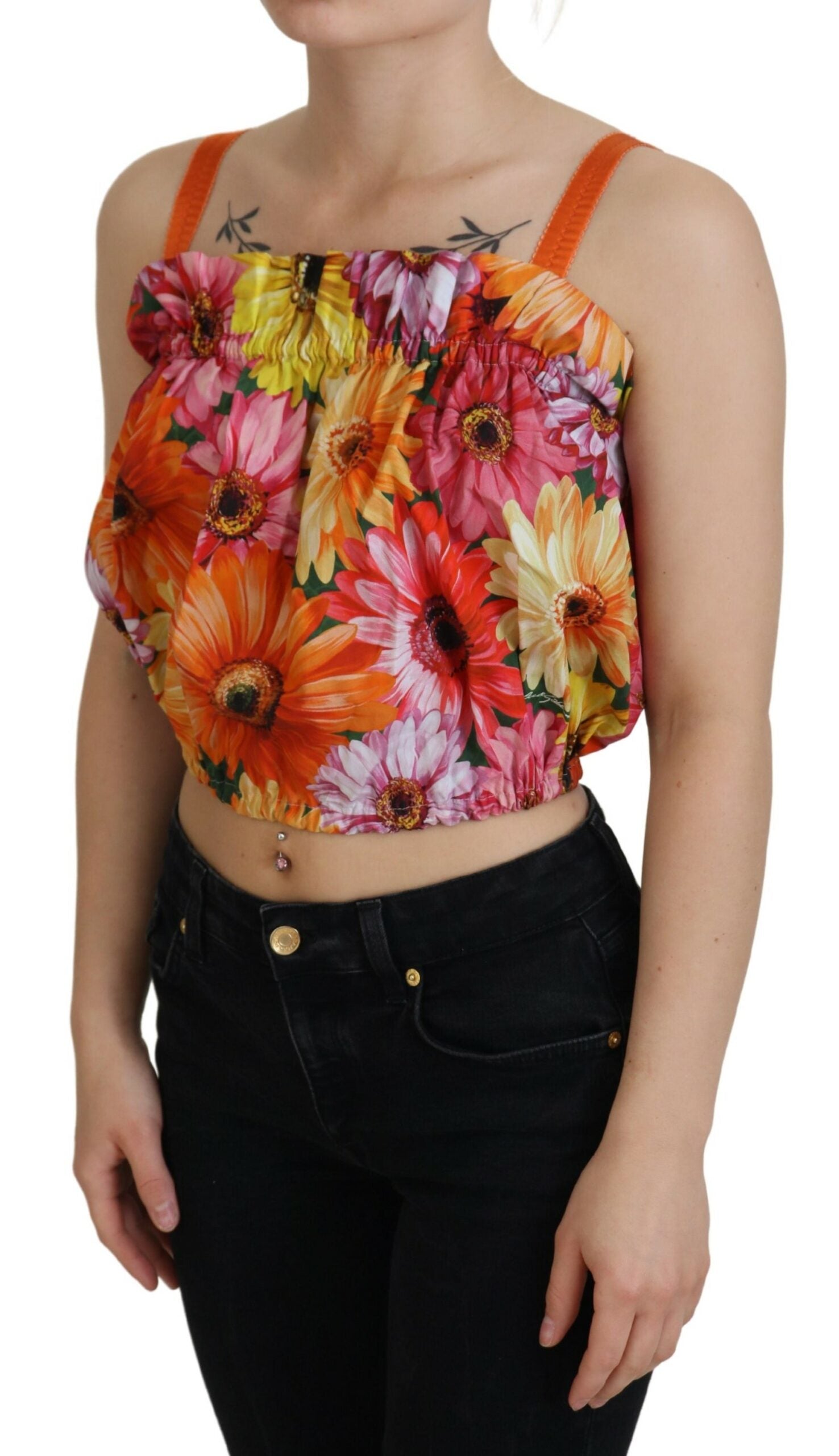 Dolce & Gabbana Floral Elegance Sleeveless Cropped Women's Top