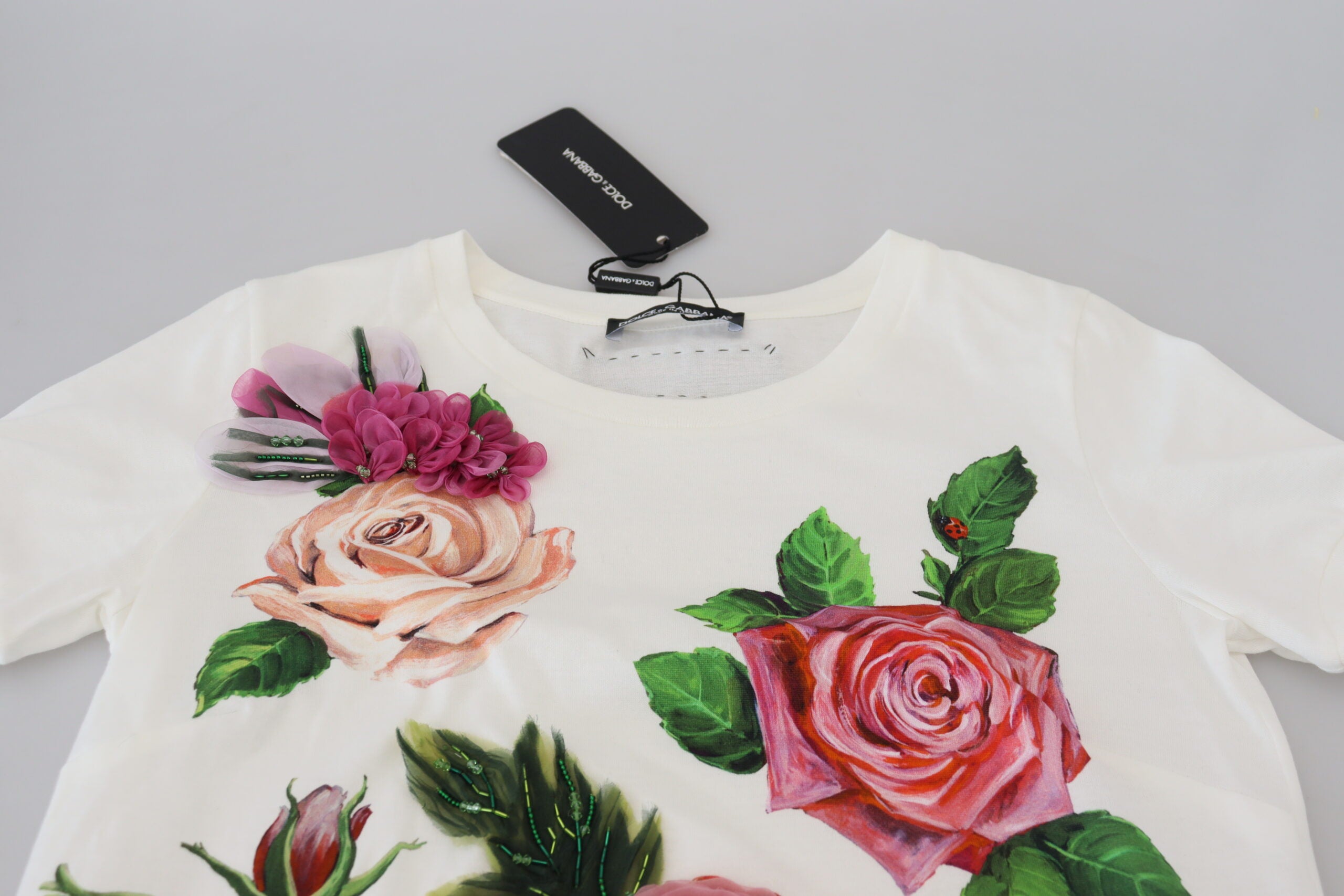 Dolce & Gabbana Elegant Multicolor Rose Print Cotton Women's Tee