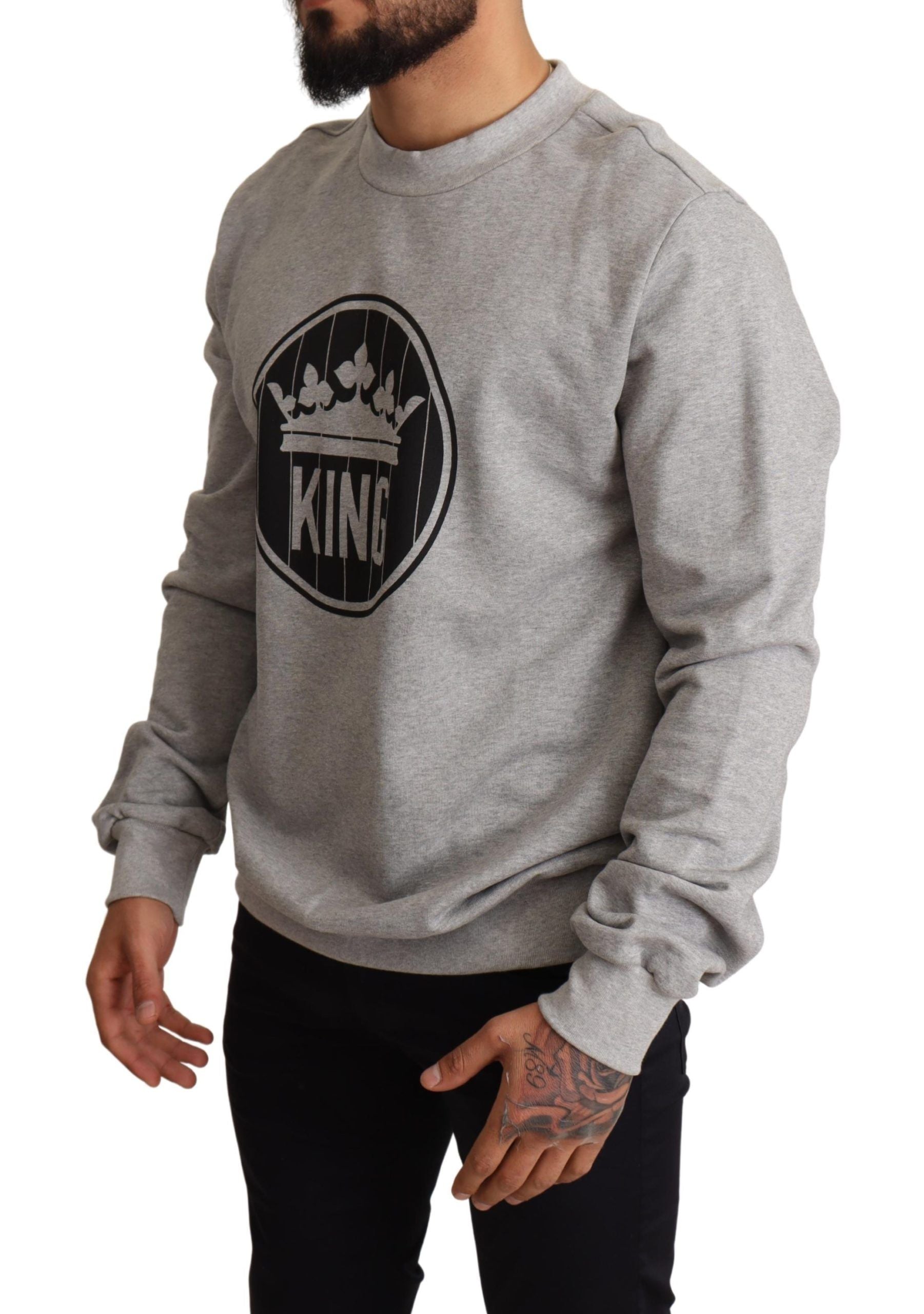 Dolce & Gabbana Gray Crown King Print Cotton Men's Sweater4