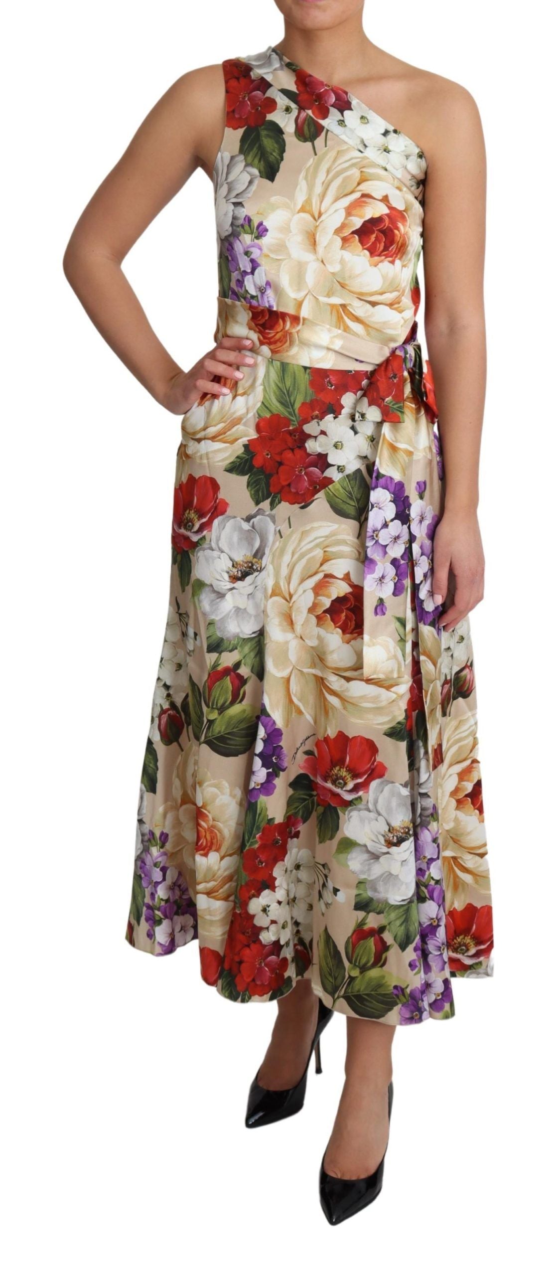 Dolce & Gabbana Elegant One-Shoulder Floral Silk Maxi Women's Dress