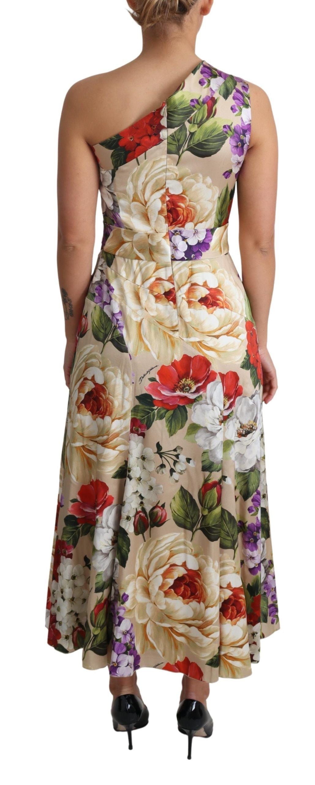 Dolce & Gabbana Elegant One-Shoulder Floral Silk Maxi Women's Dress