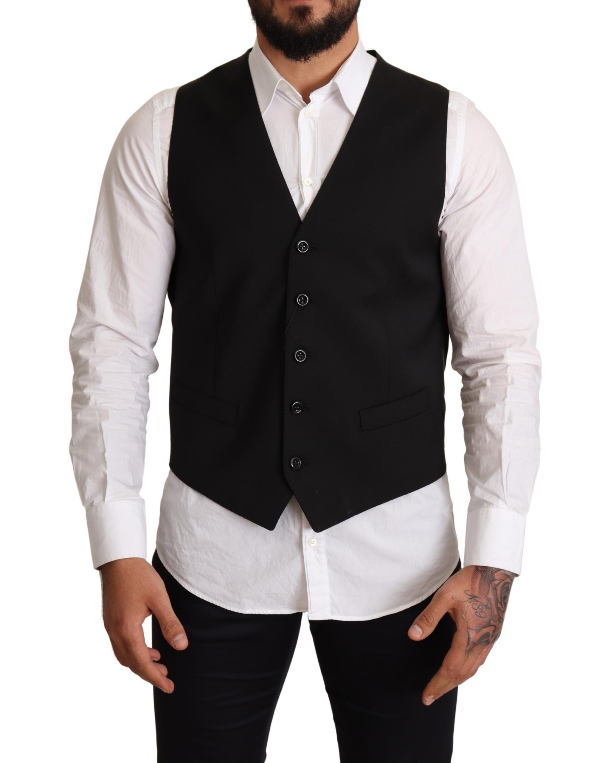 Dolce & Gabbana Black Wool Formal Waistcoat Men's Dress2