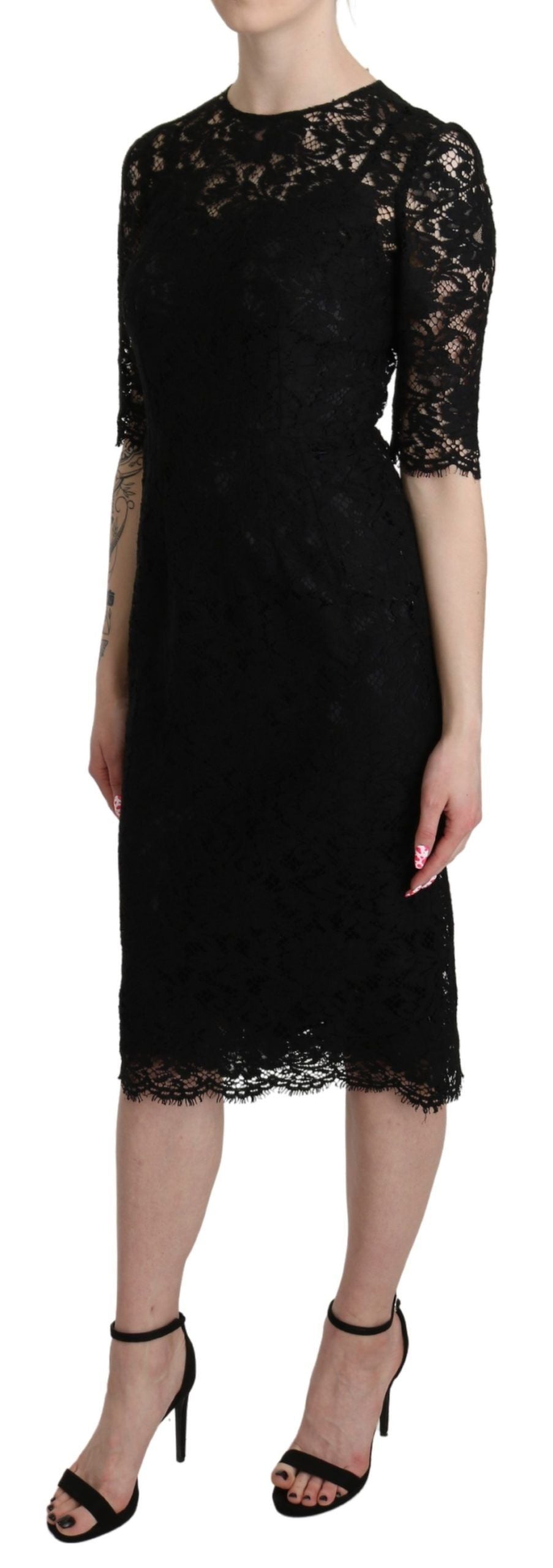 Dolce & Gabbana Elegant Black Lace Sheath Knee-Length Women's Dress