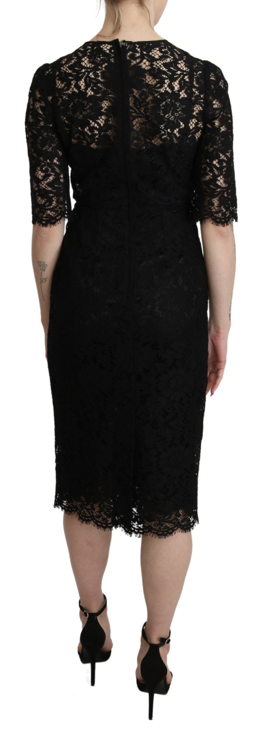 Dolce & Gabbana Elegant Black Lace Sheath Knee-Length Women's Dress