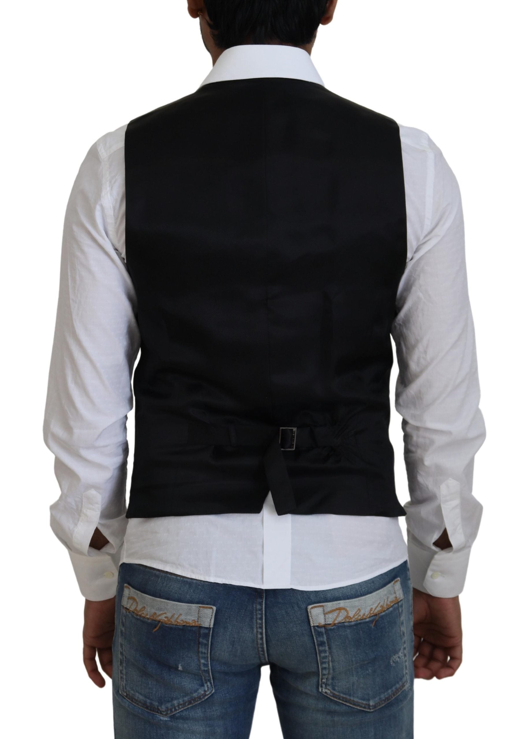 Dolce & Gabbana Black Wool Stretch Waistcoat Formal Men's Vest5