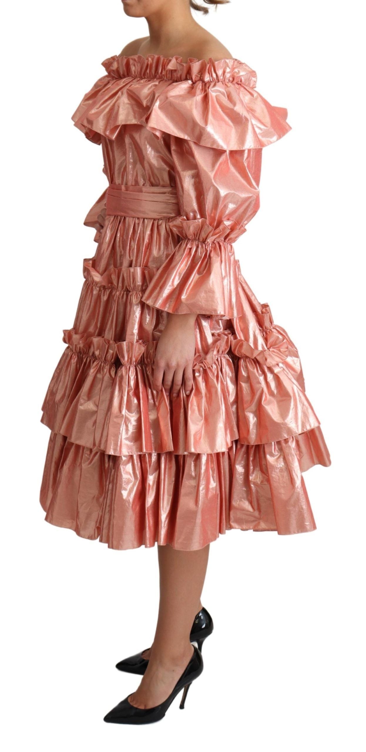 Dolce & Gabbana Pink Metallic Ruffled Gown Women's Elegance