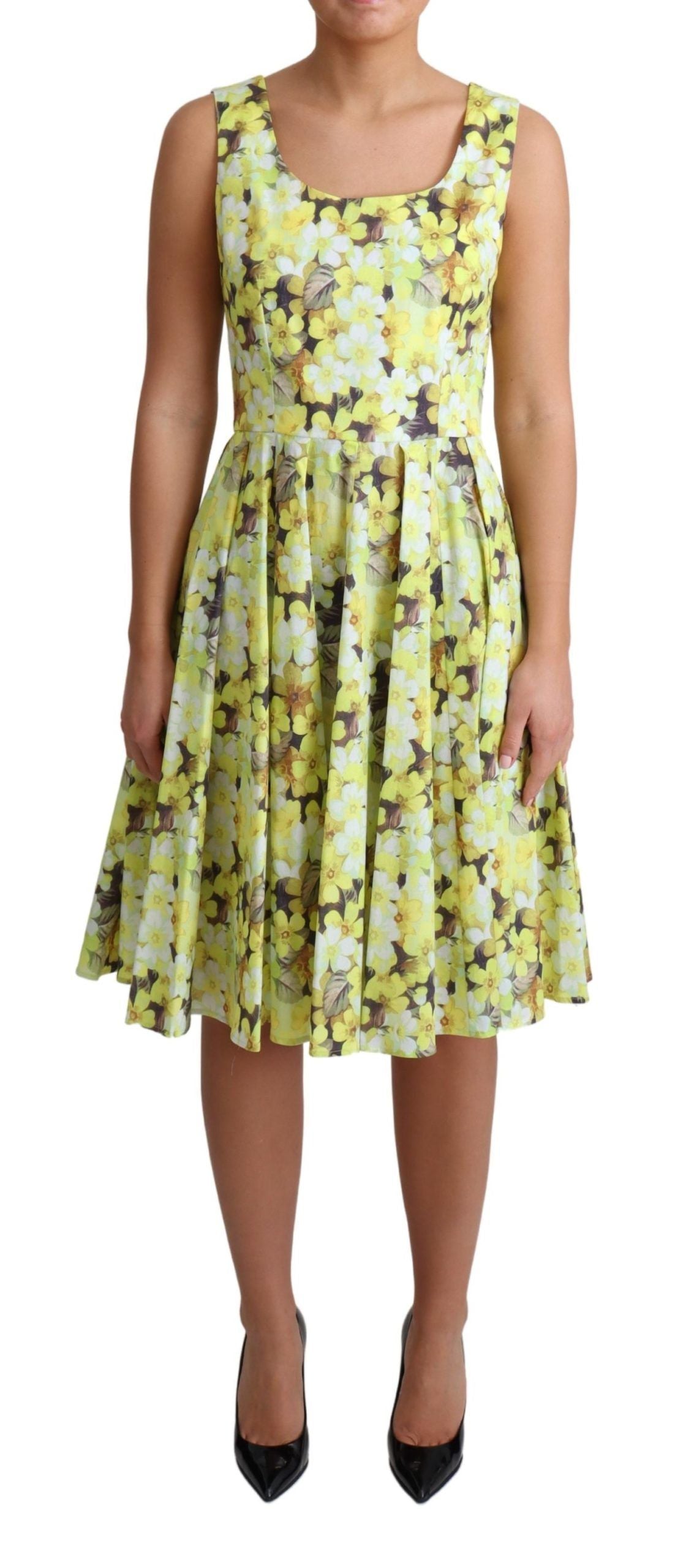 Dolce & Gabbana Elegant Yellow Floral A-Line Sleeveless Women's Dress