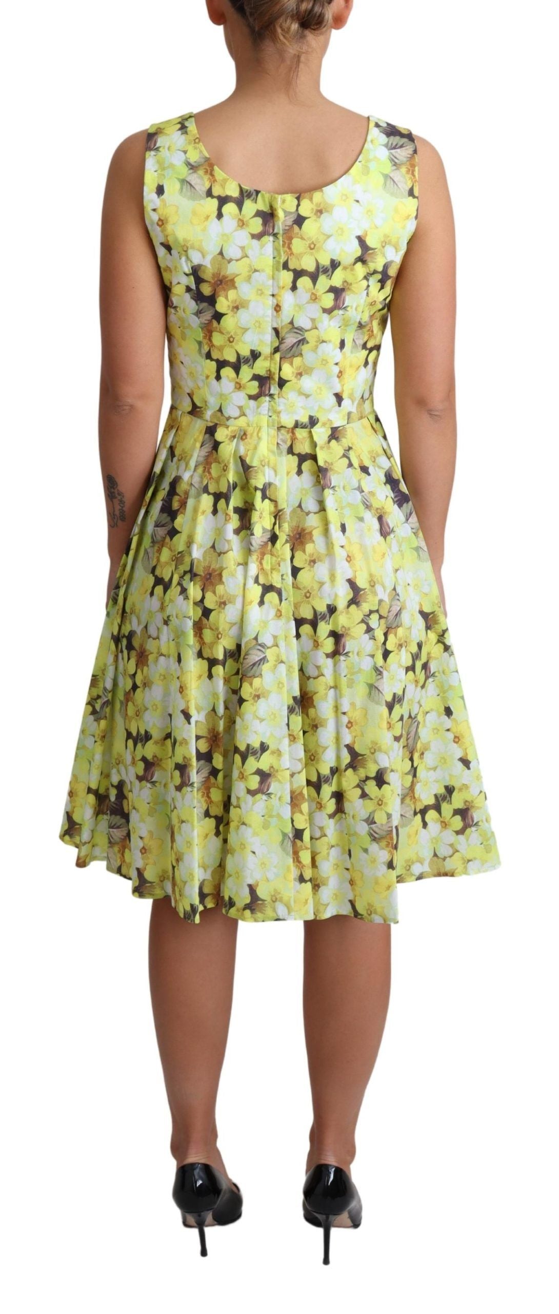 Dolce & Gabbana Elegant Yellow Floral A-Line Sleeveless Women's Dress