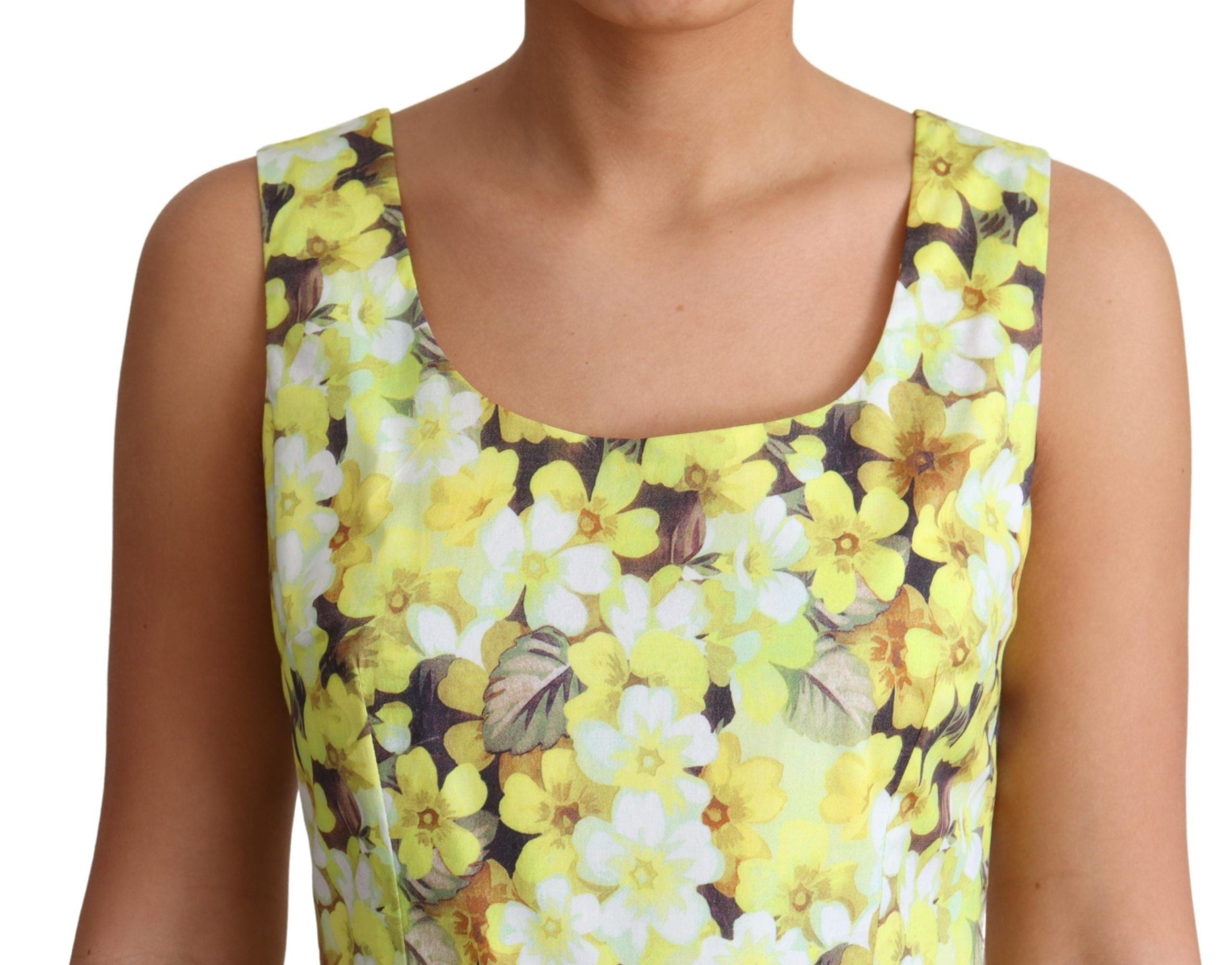 Dolce & Gabbana Elegant Yellow Floral A-Line Sleeveless Women's Dress