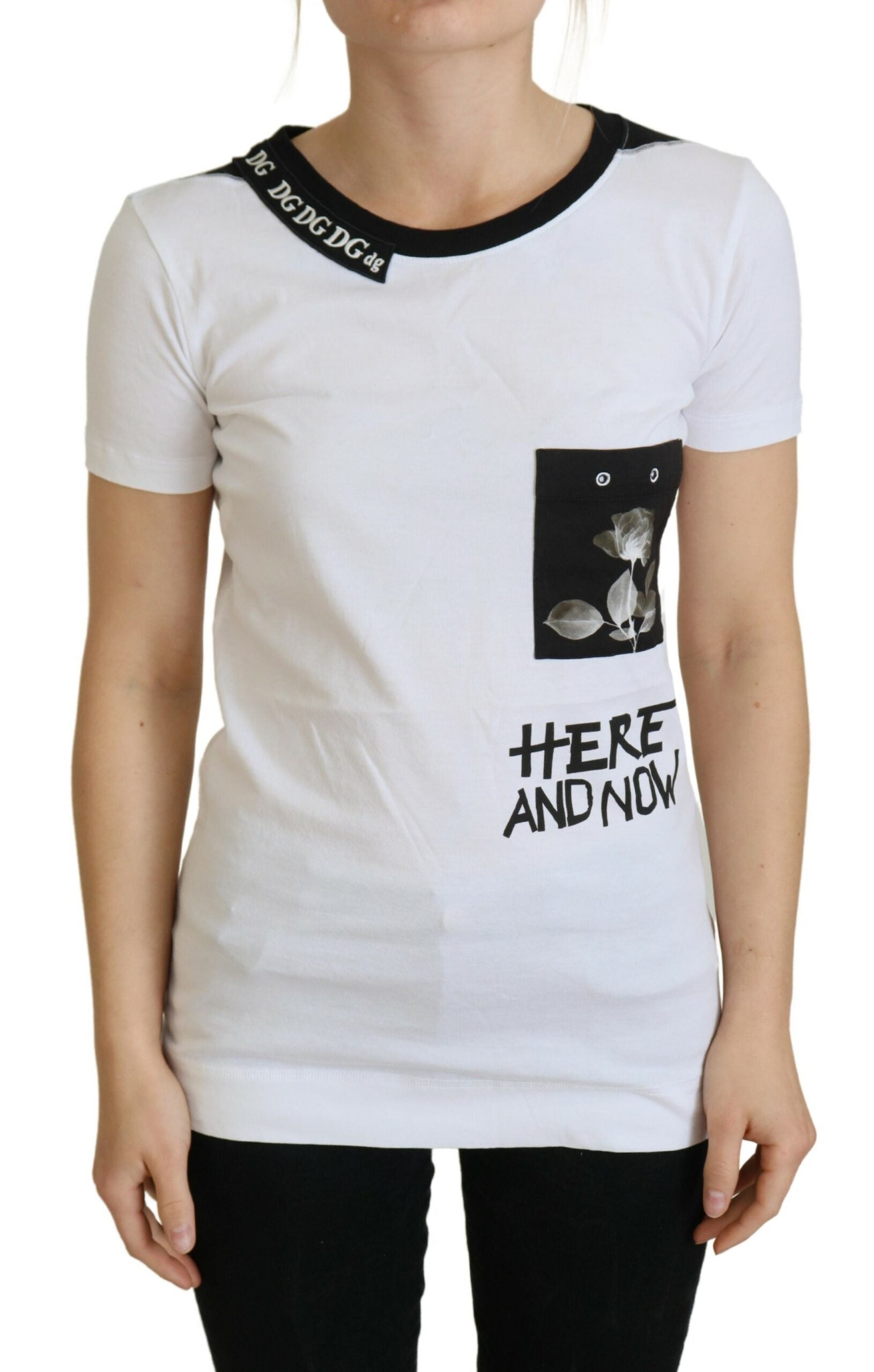 Dolce & Gabbana Chic Monochrome 'Here and Now' Cotton Women's Tee