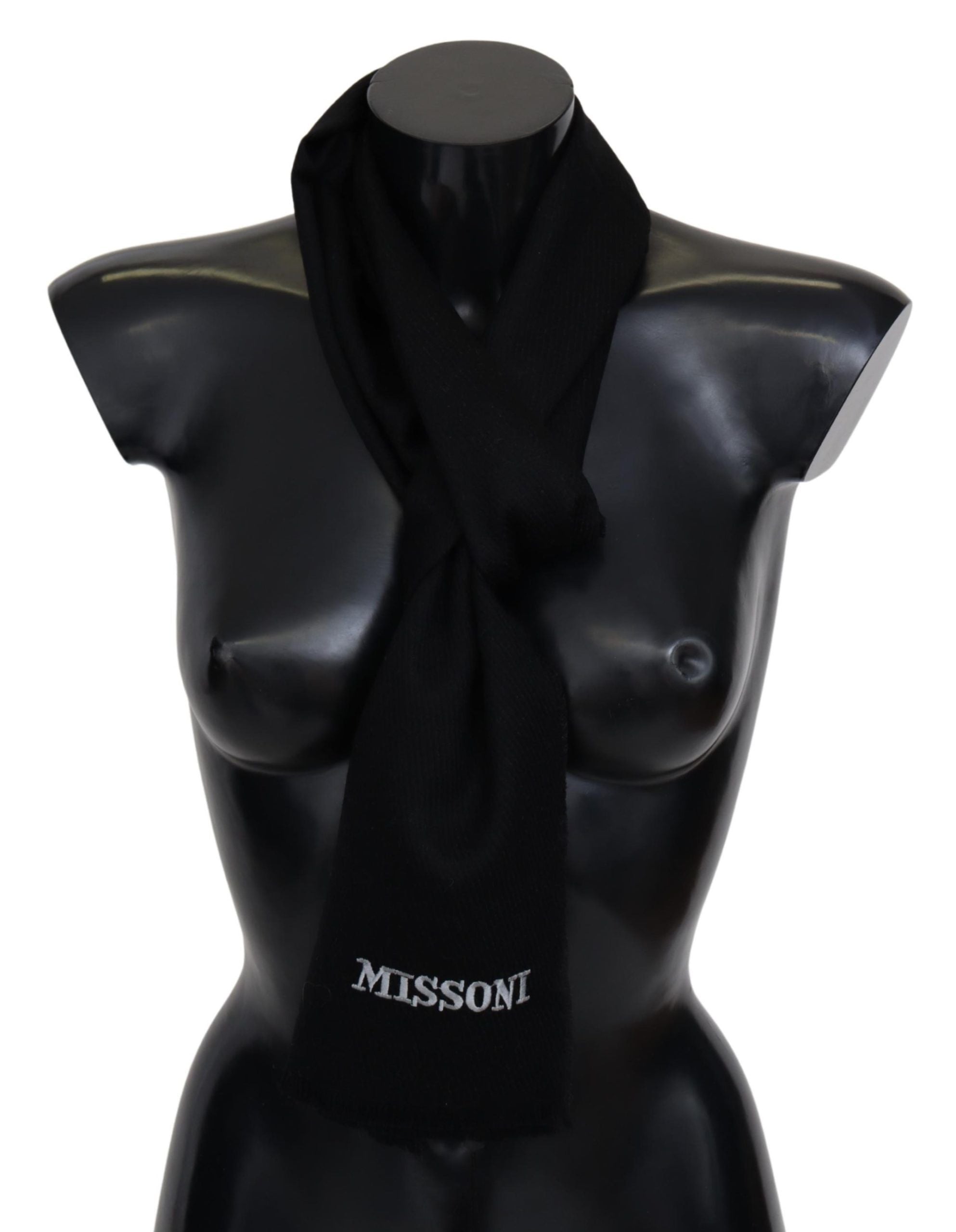 Missoni Elegant Embroidered Wool Scarf in Men's Black