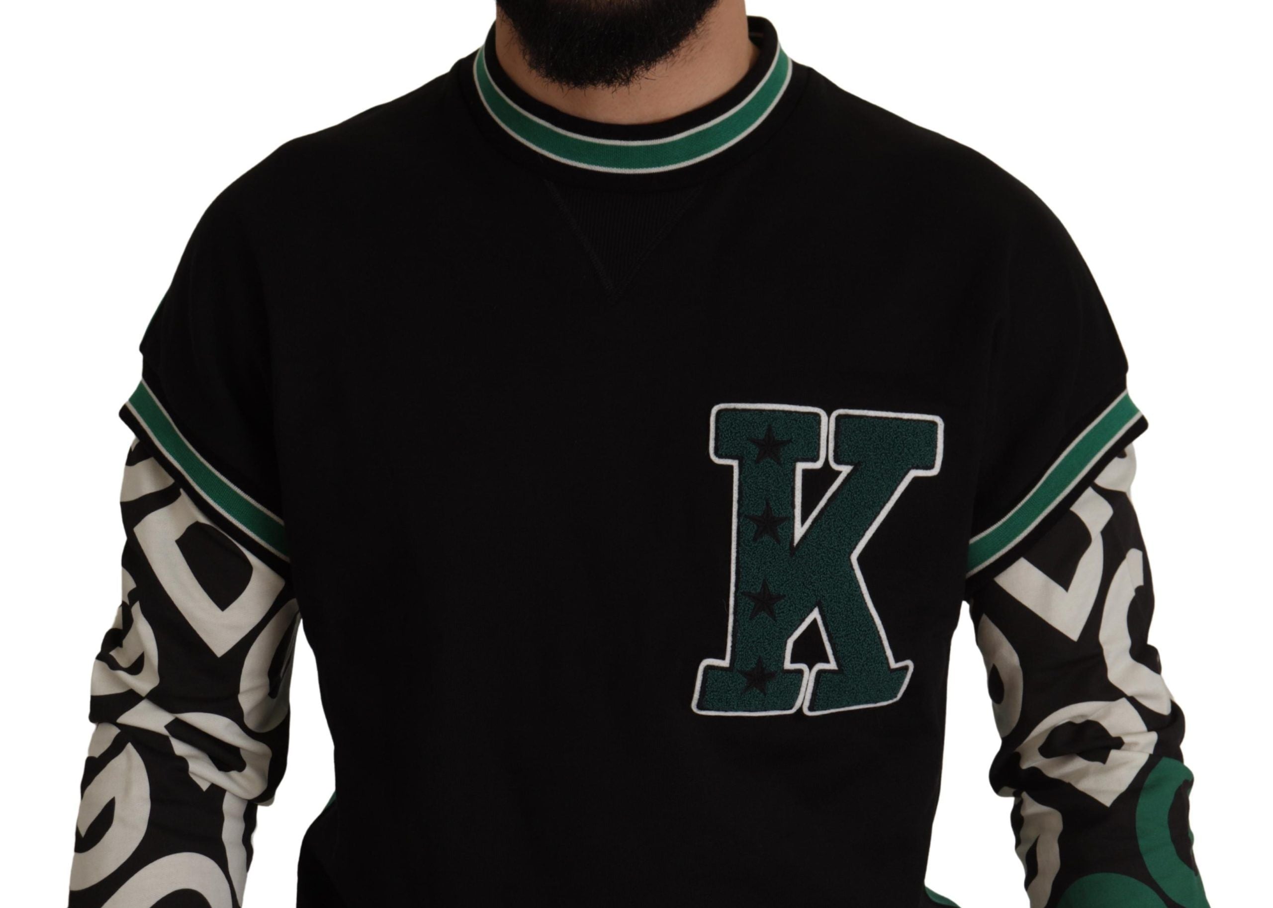 Dolce & Gabbana Regal Crewneck Pullover Sweater - Black & Men's Green7