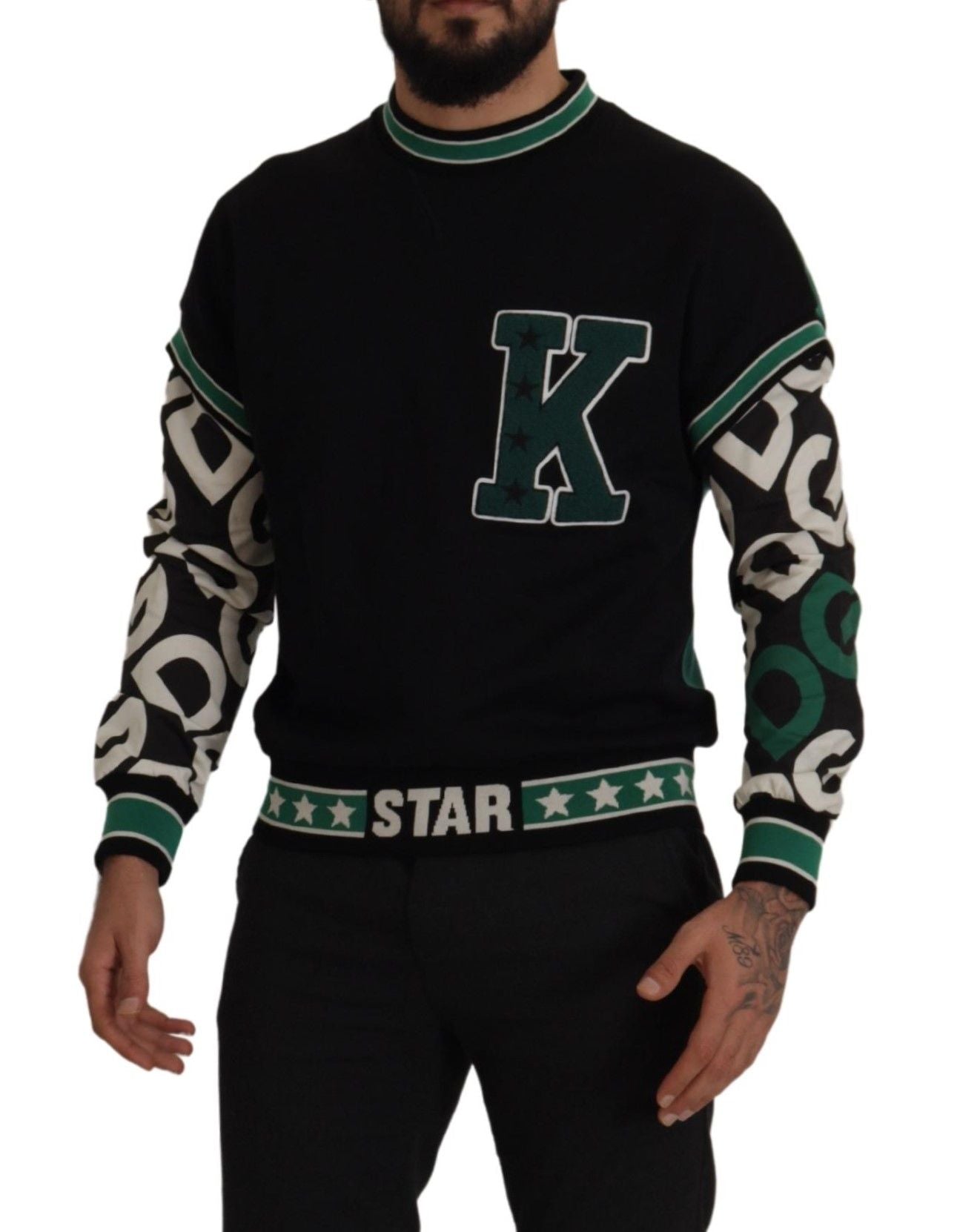 Dolce & Gabbana Regal Crewneck Pullover Sweater - Black & Men's Green10