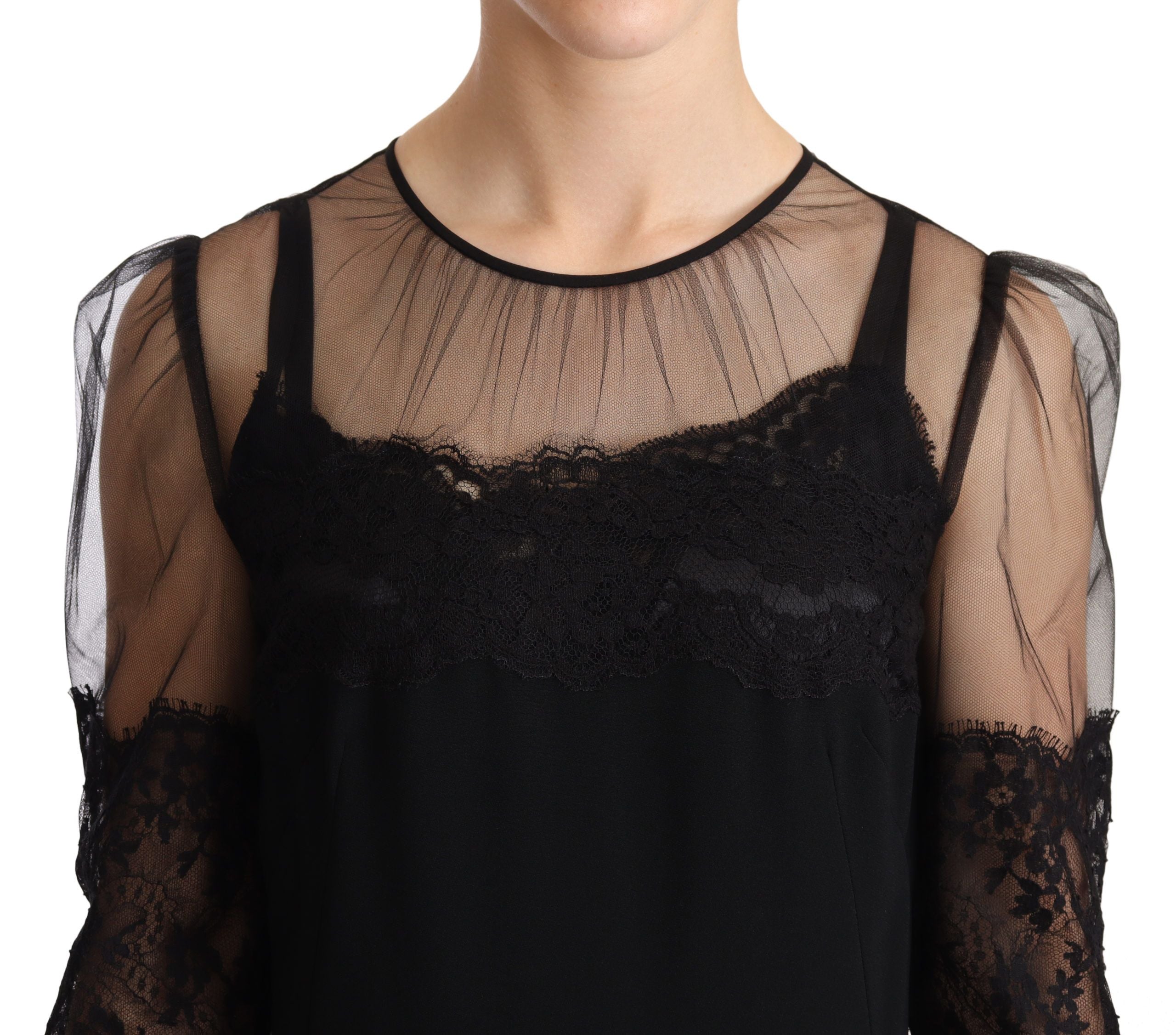 Dolce & Gabbana Elegant Lace Midi Dress in Women's Black