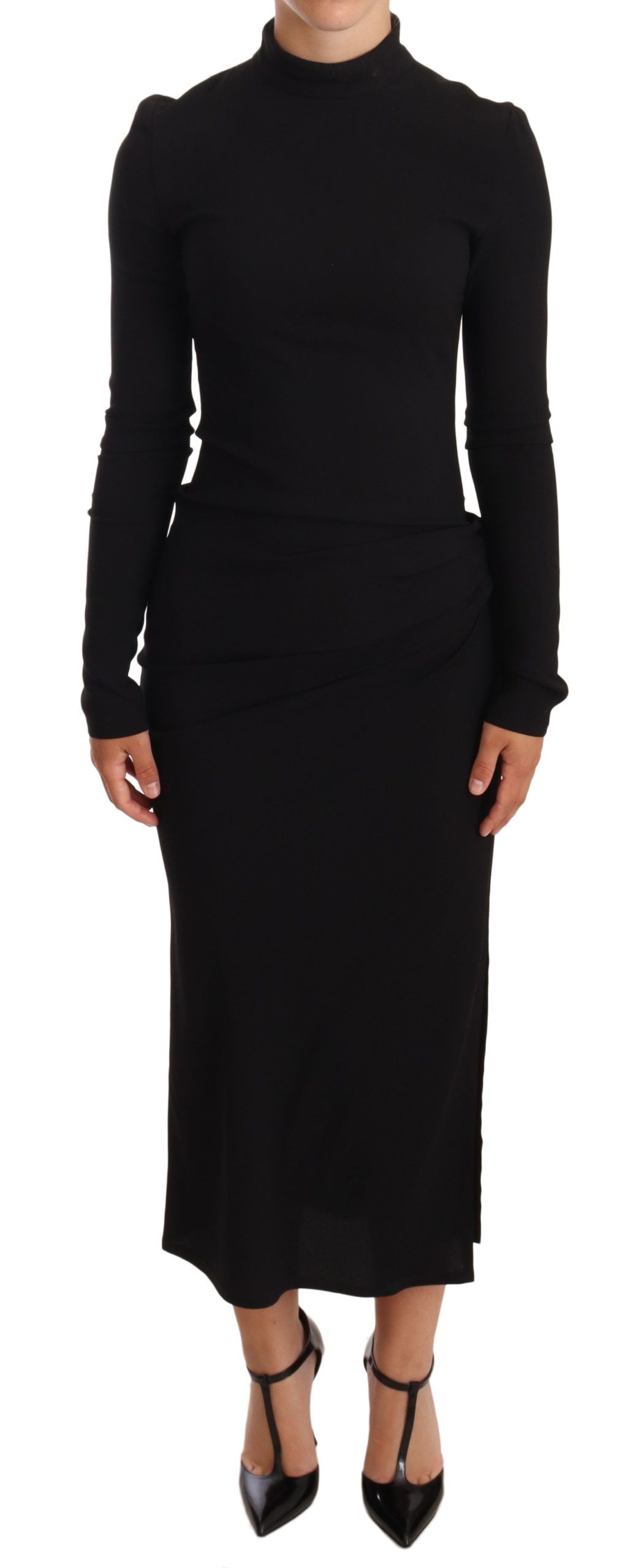 Dolce & Gabbana Elegant Black Turtleneck Sheath Women's Dress