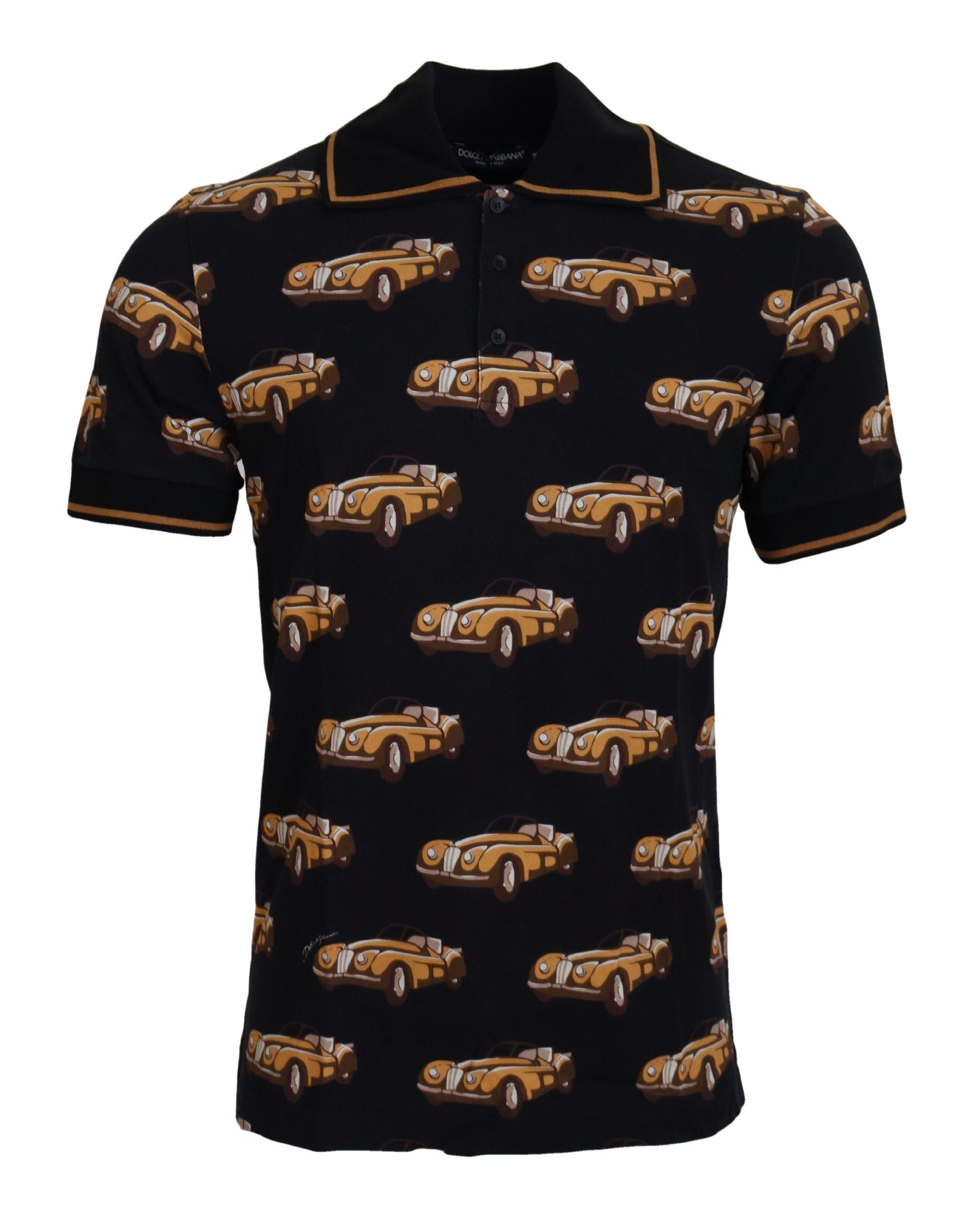 Dolce & Gabbana Black Car Print Short Sleeve Polo Men's T-shirt2