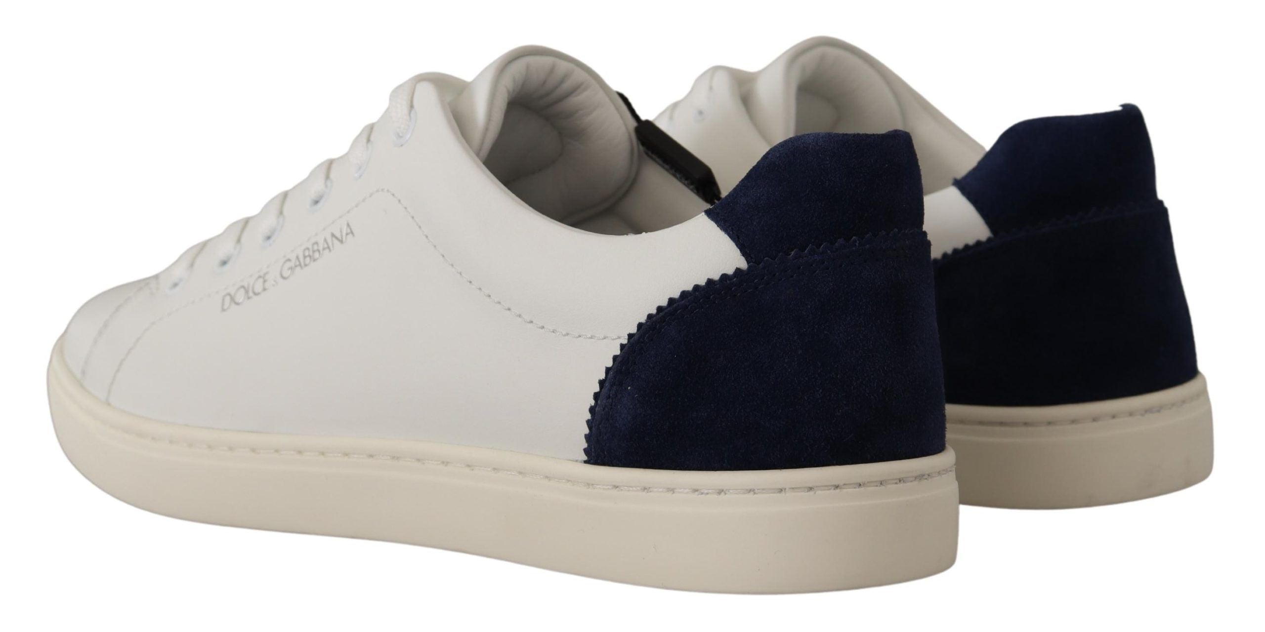 Dolce & Gabbana Elegant White and Blue Low-Top Leather Men's Sneakers