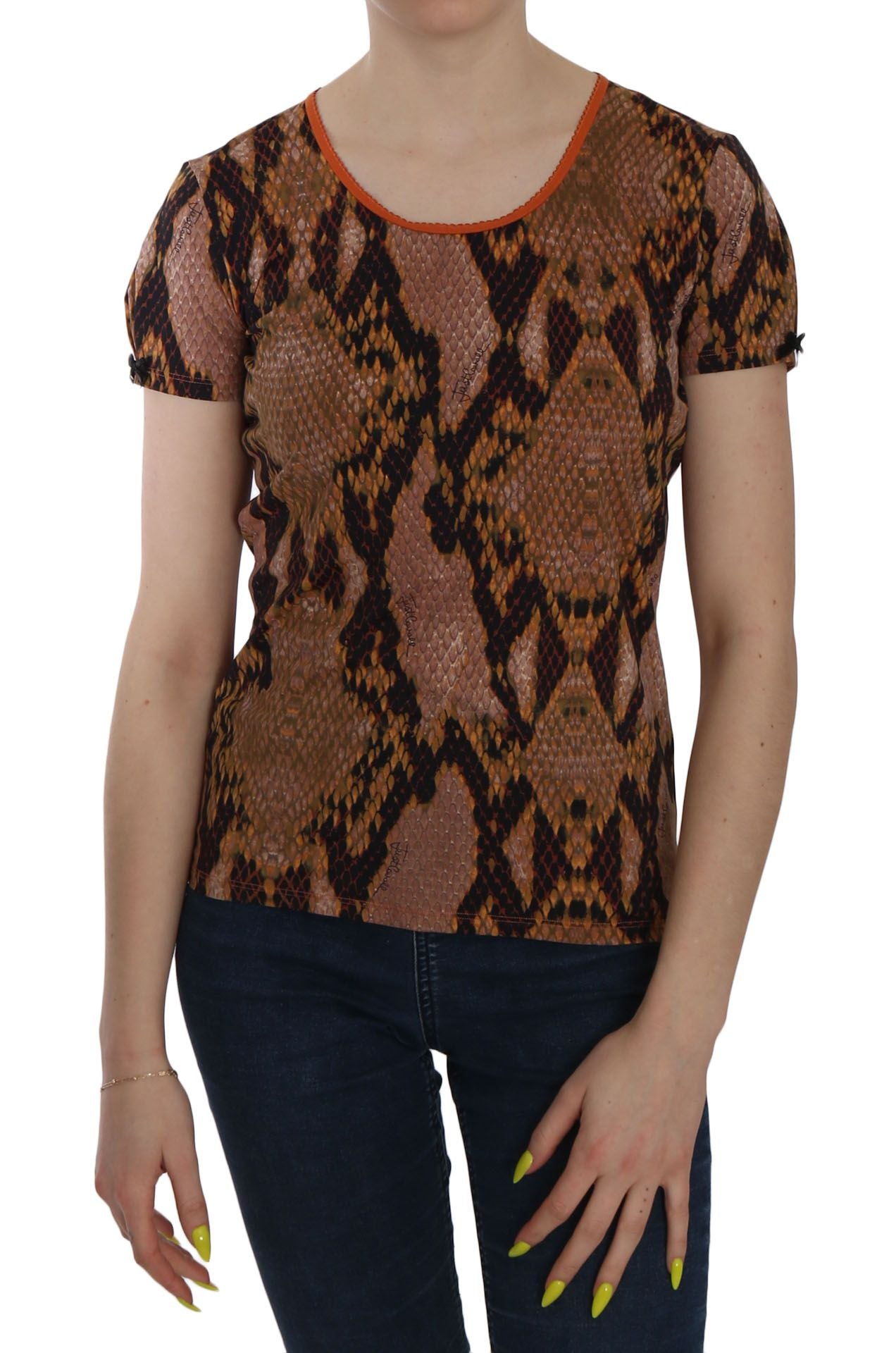 Just Cavalli Alluring Brown Snake Skin Pattern Women's Blouse1