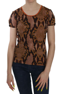 Just Cavalli Alluring Brown Snake Skin Pattern Women's Blouse1