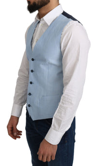 Dolce & Gabbana Blue Viscose Stretch Formal Coat Men's Vest3