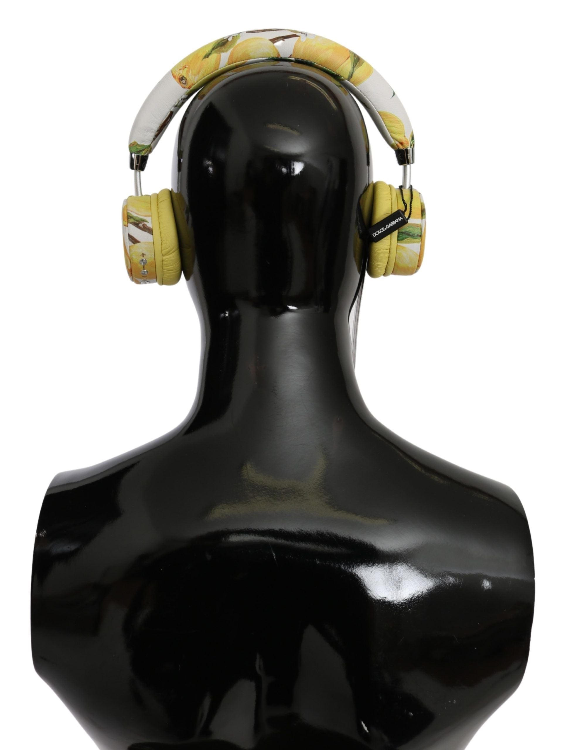 Dolce & Gabbana Chic White Leather Headphones with Yellow Women's Print